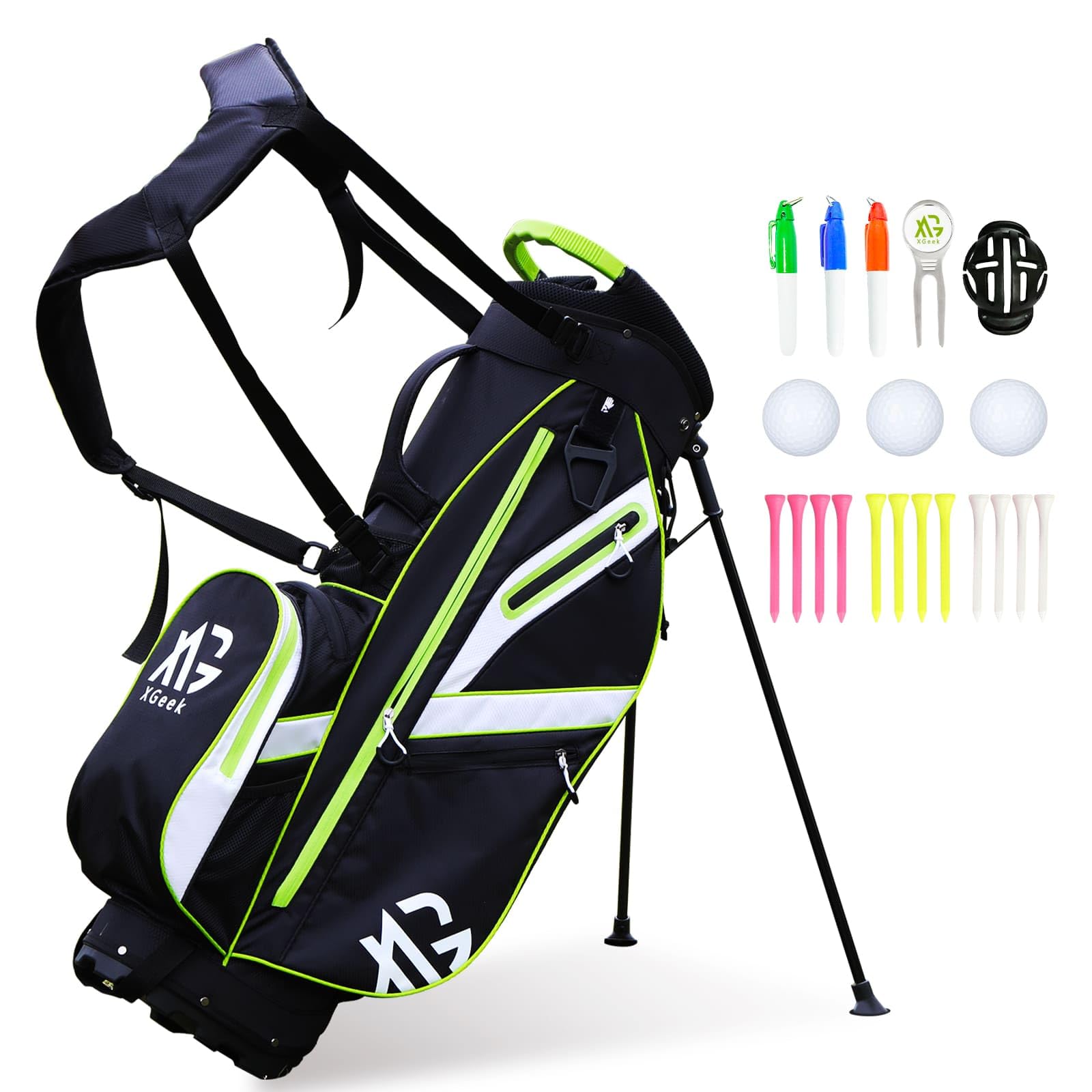 XDriveMax Lightweight Golf Stand Bag with Double Strap, Rain Cover & Accessories - Premium Golf Club Bag for Men & Women - Perfect for Course Play, Travel & Practice Sessions