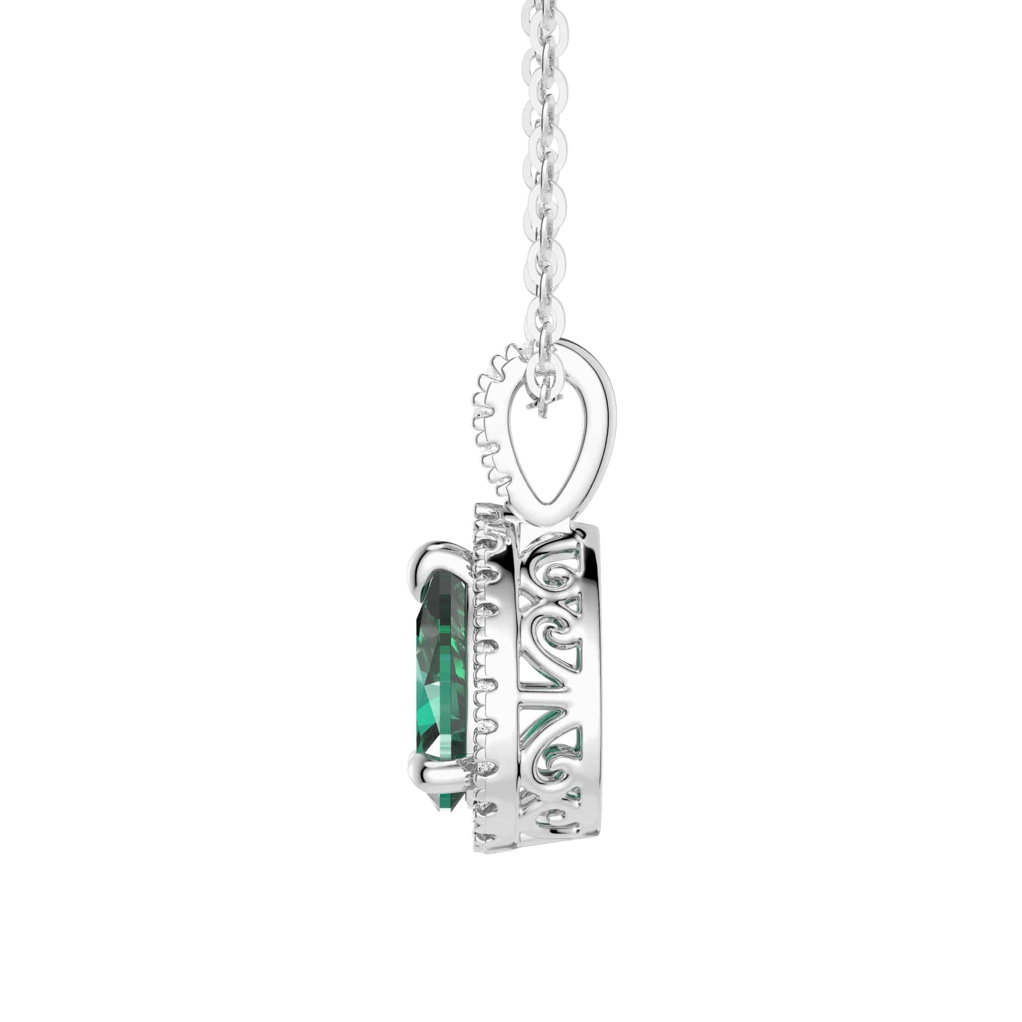 1 CT. Pear Shaped Emerald Pendant with Pavé Diamond Halo - Elegant Green Gemstone Jewelry for Women, Perfect for Weddings, Anniversaries & Special Occasions