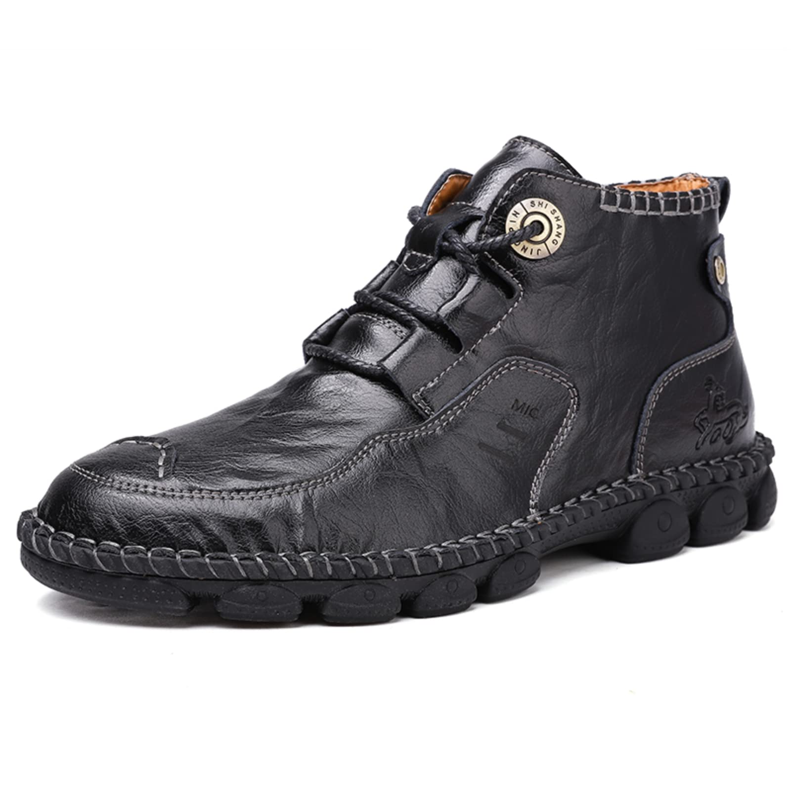 YEWNUW Men's Leather Ankle Boots - Slip-Resistant, Durable & Easy to Wear Casual Walking Shoes for Men | Perfect for Outdoor Hiking, Work & Everyday Wear