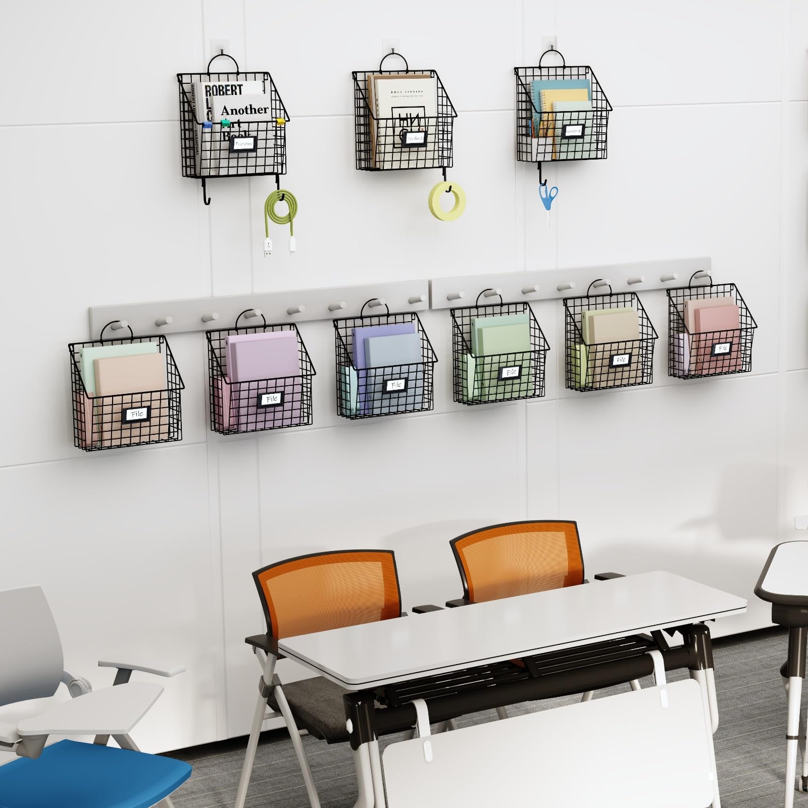 Metal Wall Mounted File Organizer with Handles & Hooks - 3 Pack Hanging Document Holder for Home Office, Magazine Rack, Wall Decor - Perfect for Organizing Bills, Mail & Office Supplies