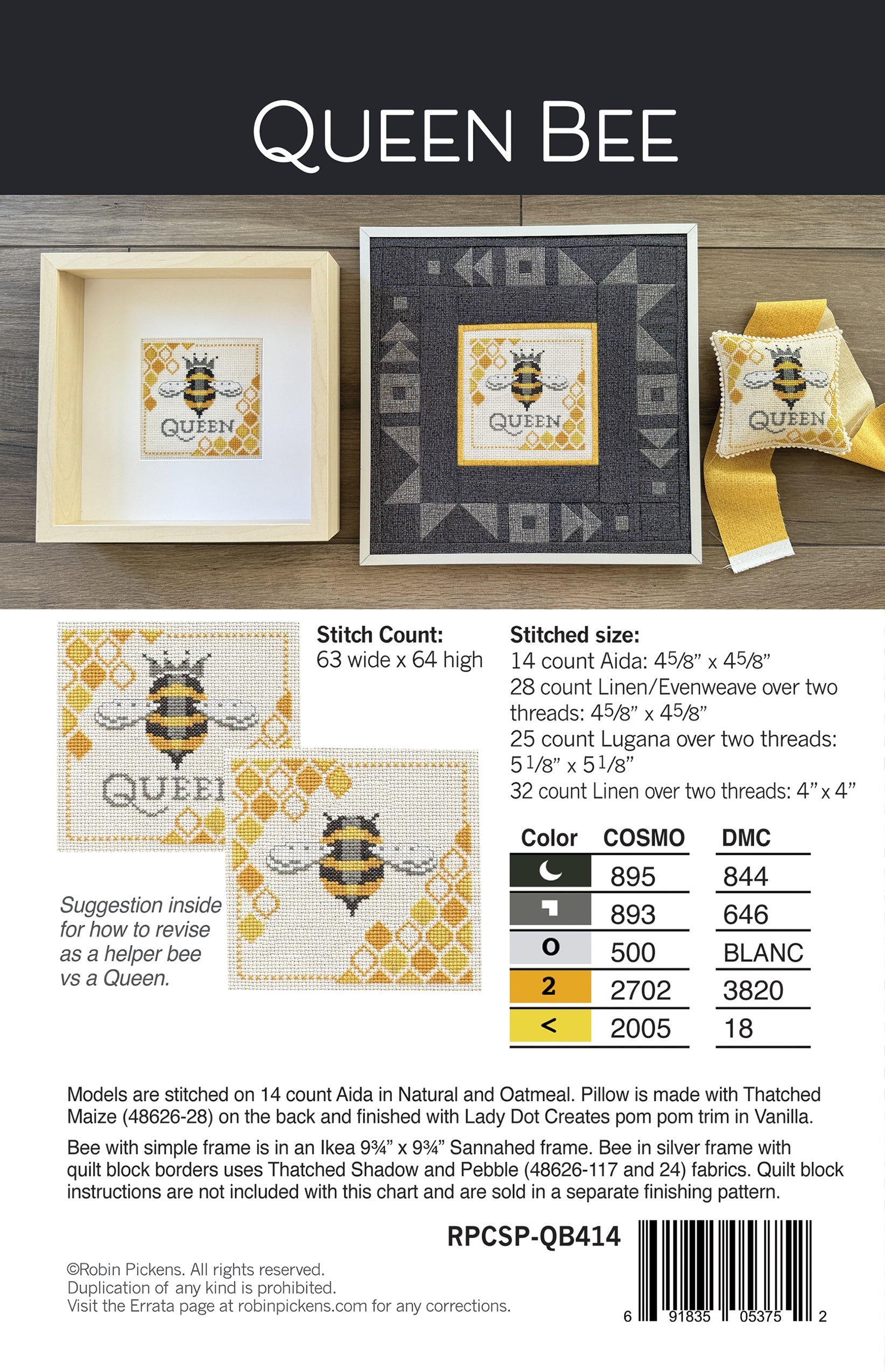 Queen Bee Cross Stitch Pattern PDF - Vintage Honeybee Embroidery Design for Beginners - Perfect for Home Decor, Wall Art, and DIY Craft Projects