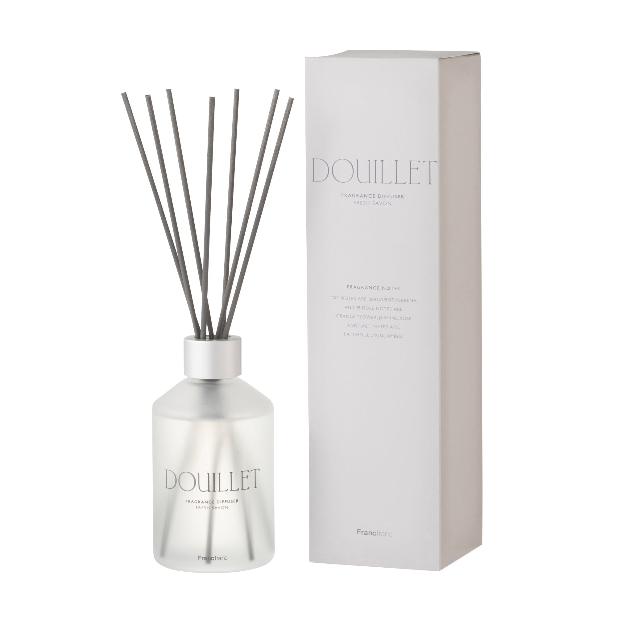 Douillet White Fragrance Diffuser with Fresh Savon Scent - Aromatherapy Essential Oil Reed Diffuser for Home, Office & Spa Relaxation