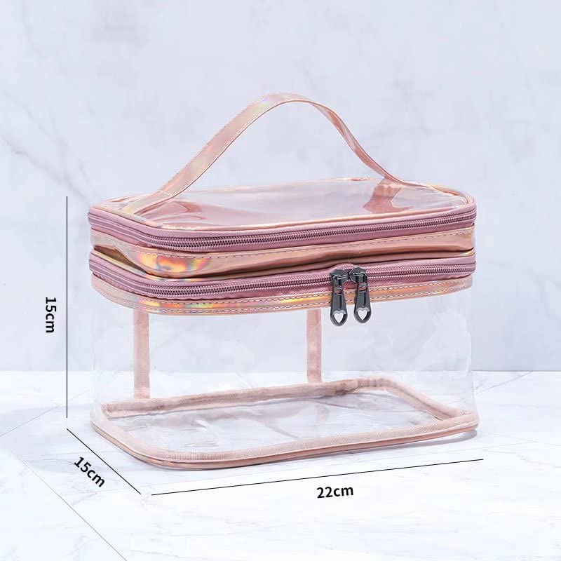 Clear PVC Makeup Bag - Waterproof Double Layer Cosmetic Organizer for Travel & Toiletry Storage