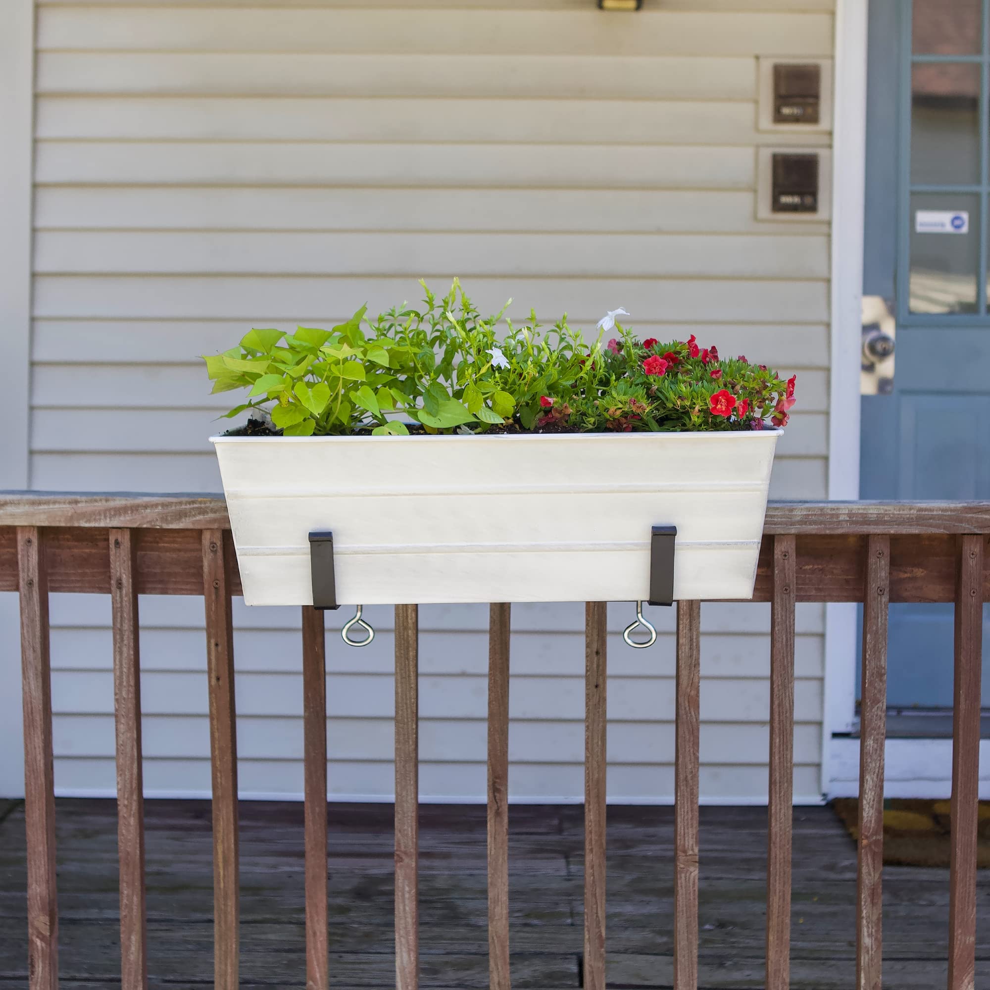 Achla Designs Medium White Flower Box with Clamp-On Brackets - Perfect for Window Sill, Balcony & Garden Decor - Rustproof Planter for Indoor & Outdoor Plants