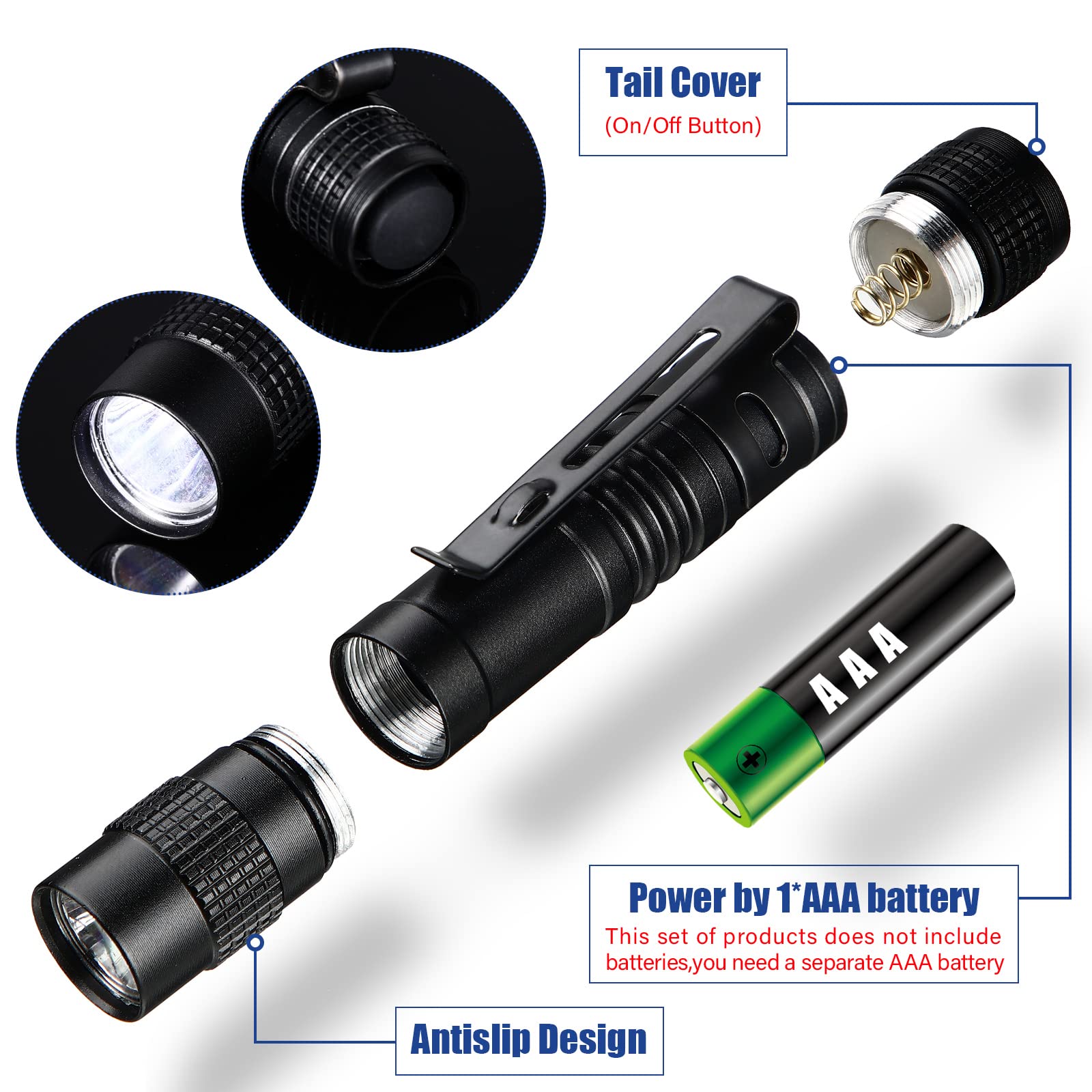 Hortsun 20 Pack Mini LED Pen Light Flashlights - Ultra Slim Pocket Flashlight with Clip, Small Handheld Torch for Emergency, Camping, Hiking, Reading - No Battery Included (Black, 3.54 Inch) - Perfect Christmas Gift, Stocking Stuffer & Everyday Carry Essential