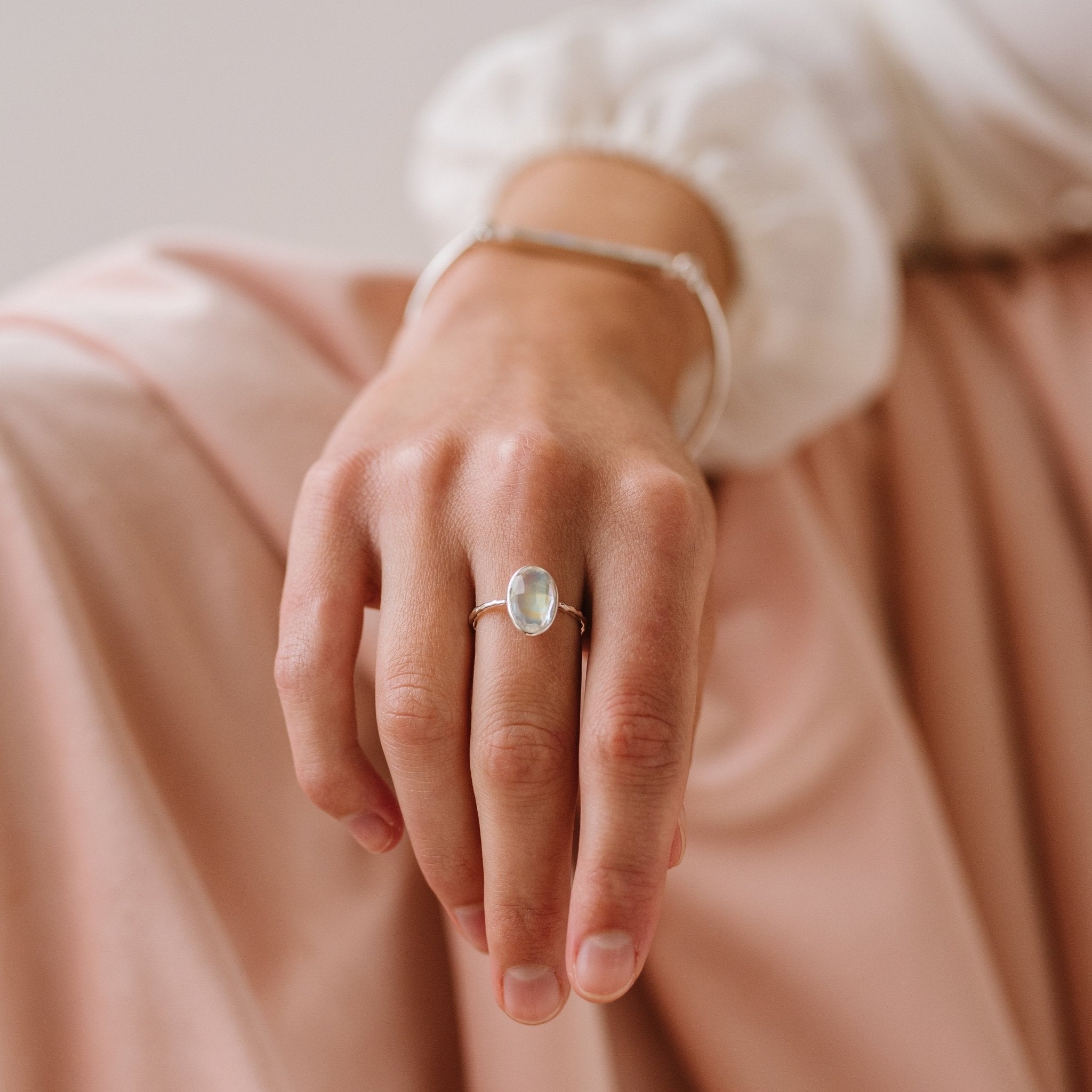 Rainbow Moonstone & Silver Oval Ring - Elegant Protection Jewelry for Women - Perfect for Everyday Wear, Gifts & Special Occasions