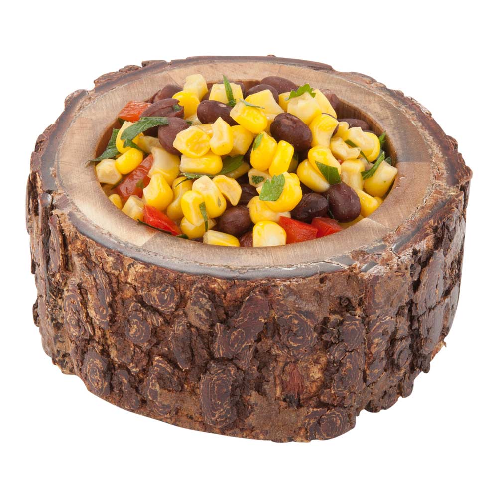 10 oz Round Acacia Wood Serving Bowl - Natural Varnished Finish with Bark Edges - 4