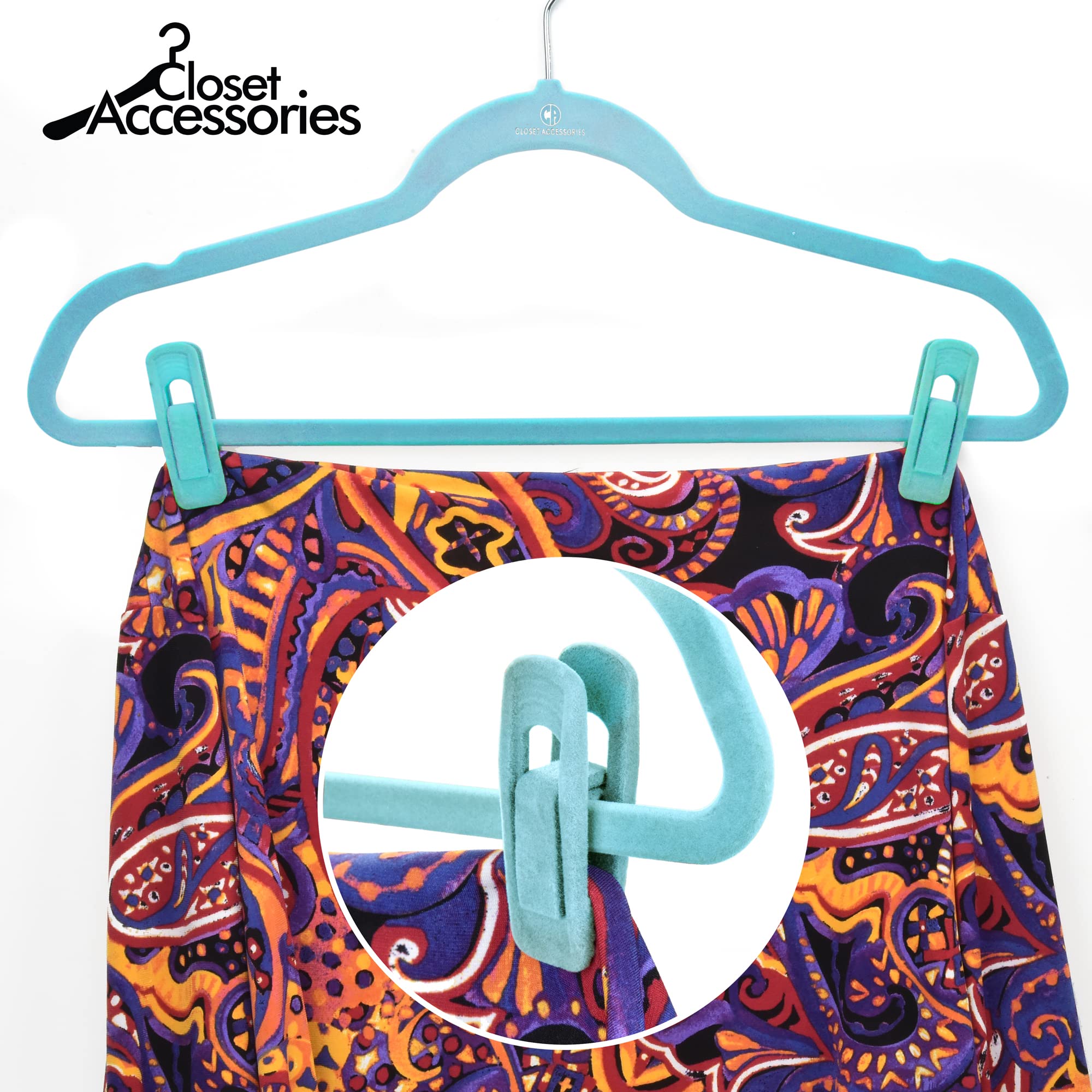 20 Pack Velvet Hanger Clips for Velvet Hangers, Durable Pant Hanger Clips for Baby Clothes, Aqua Blue - Perfect for Organizing Baby Wardrobes and Delicate Garments