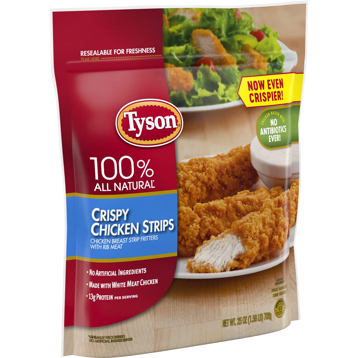 Tyson All Natural Fully Cooked Chicken Breast Strips with Rib Meat - No Antibiotics, 4 Pack (25 oz Each) - Perfect for Salads, Sandwiches & Meal Prep - Ready Set Gourmet Donate a Meal Program