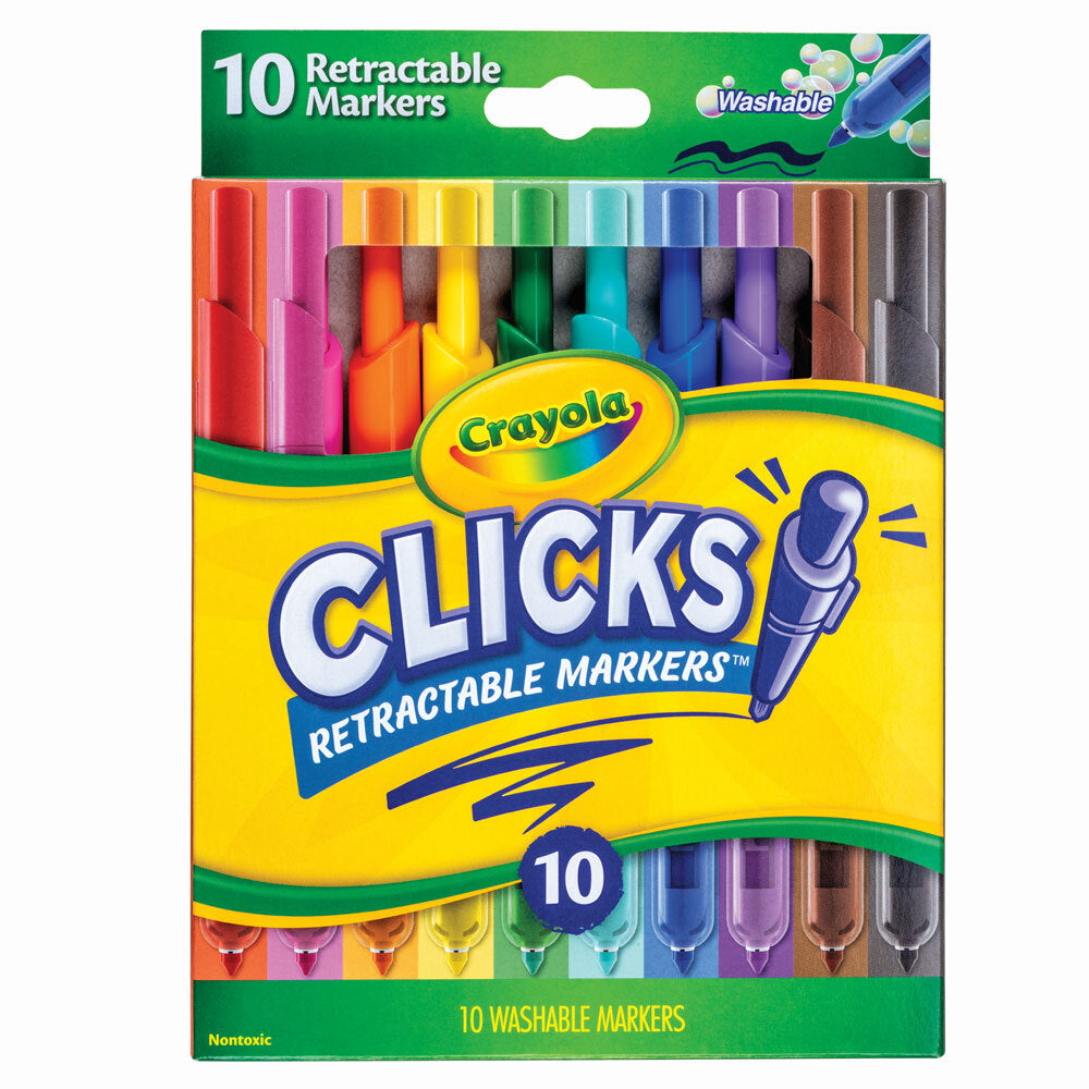 10-Piece Crayola Clicks Retractable Washable Markers Set - Safe & Non-Toxic for Kids Ages 8+ - Perfect for School, Art Projects & Coloring Books