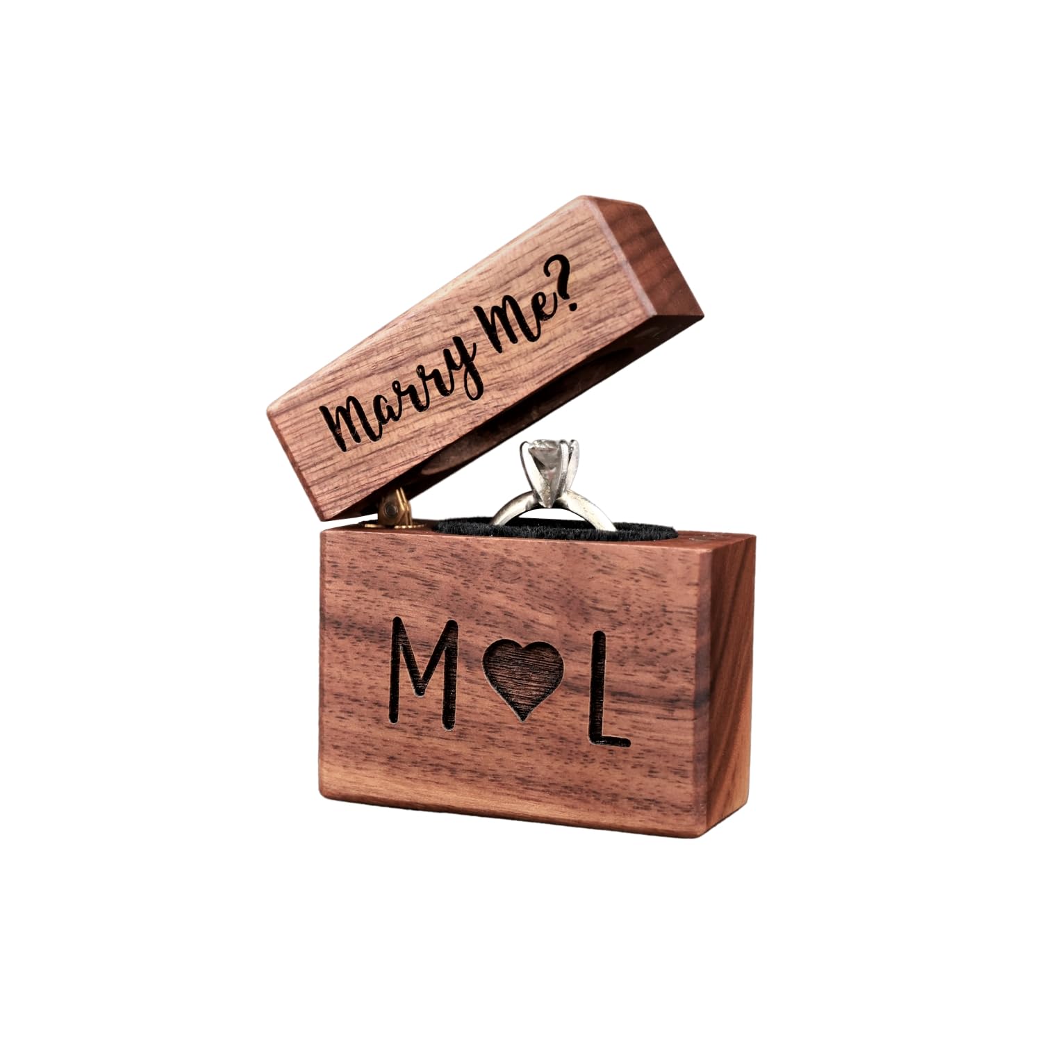 Personalized Wooden Ring Box for Engagement & Proposal - Custom Engraved Slim Jewelry Gift Box by Northstar Engraving | Wedding, Anniversary & Romantic Occasions