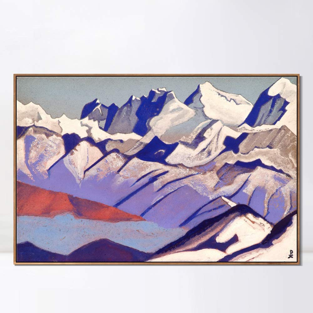 INVIN ART Framed Canvas Giclee Print - Everest 1936 by Nicholas Roerich - Premium Wall Art for Living Room & Home Office Decor - Wooden Slim Frame (28x40 inches) - Perfect for Modern Home & Office Interior Design