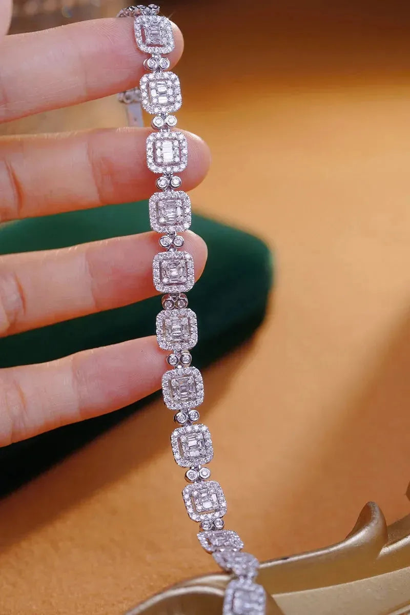 18K White Gold Luxury Square Bracelet for Women - 4.0 Carat Real Natural Diamond Tennis Bracelet | Elegant Party Jewelry Gift for Anniversary, Wedding & Special Occasions