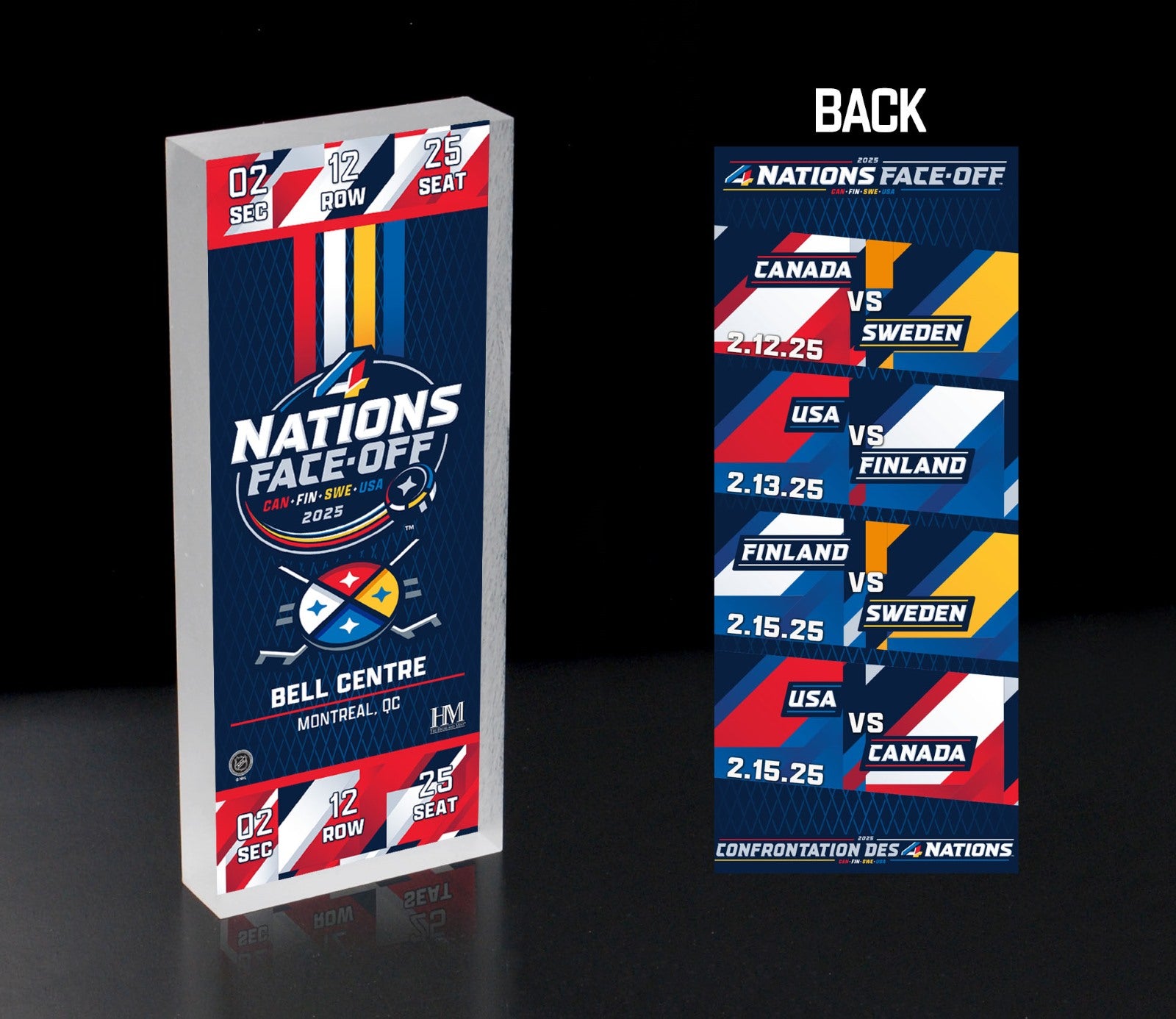 4 Nations Face Off Montreal Hockey Game Ticket Acrylic Block Display - Perfect for Sports Memorabilia & Fan Collectibles