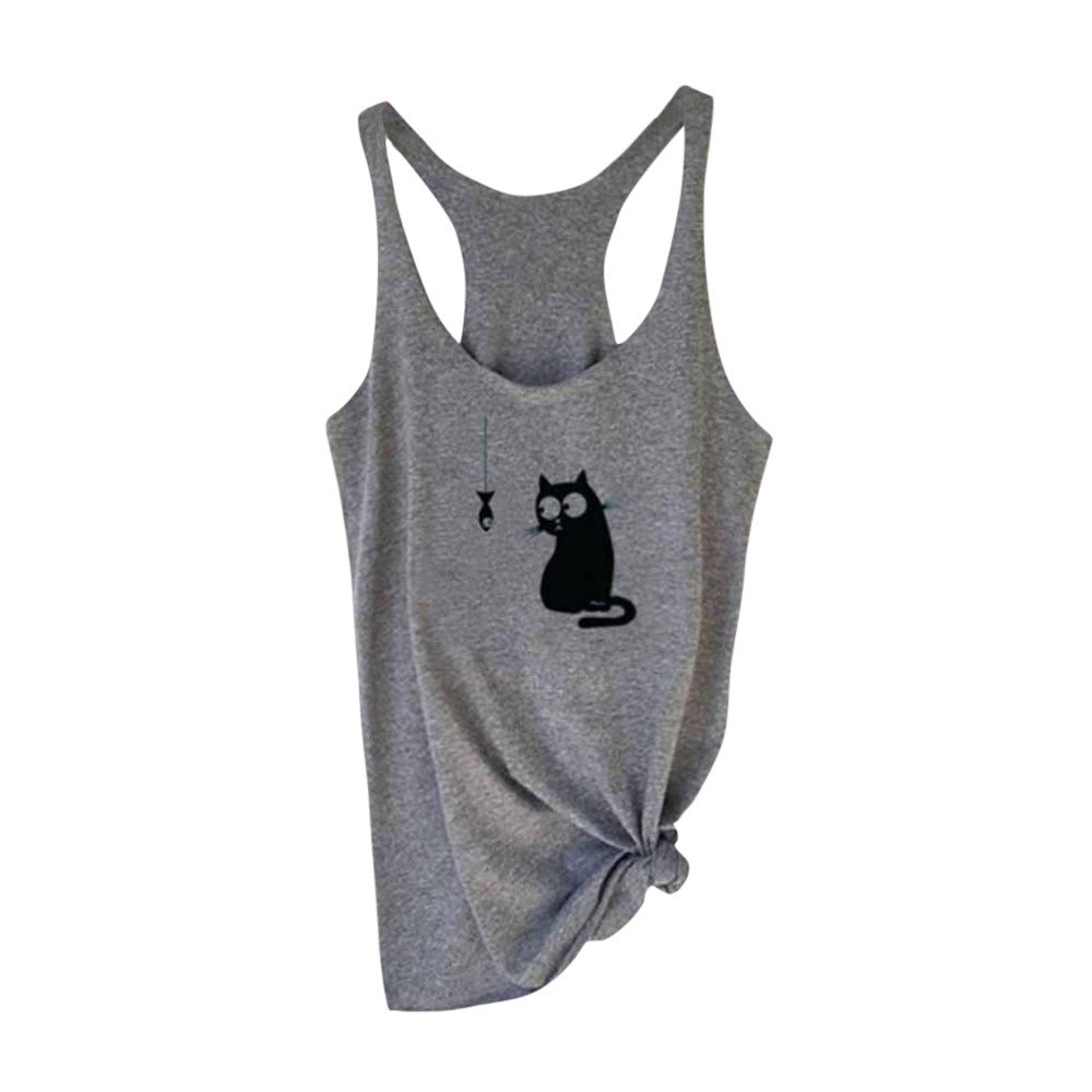 Women's Cat Print Sleeveless Blouse - Fashion Casual V-Neck Tank Top for Women | Perfect for Summer Outfits, Beachwear & Casual Daily Wear