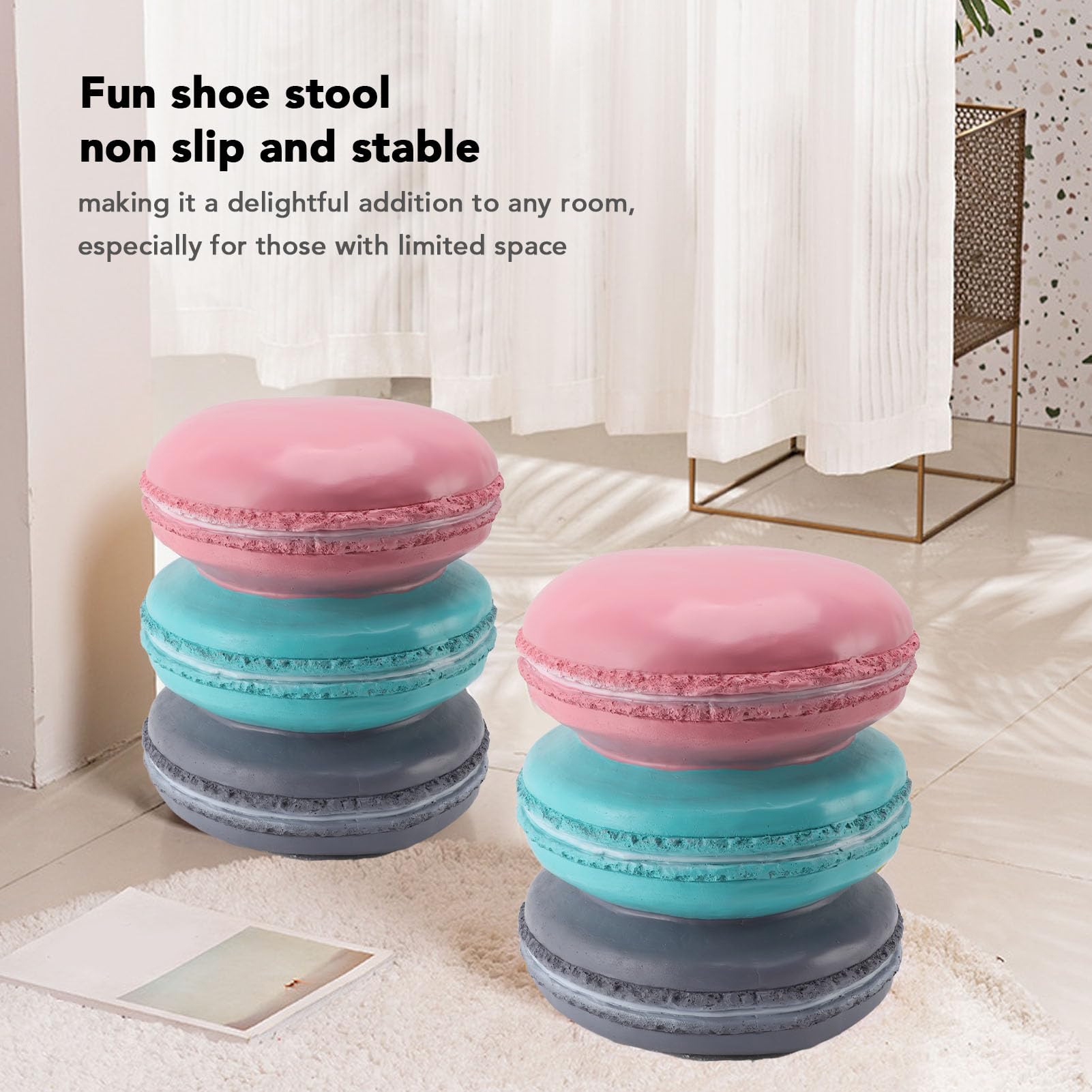 Macaron Biscuit Shaped Cute Food Shoe Stool - Compact Foot Rest for Living Room, Bedroom & Office - Ergonomic Support for Work, Gaming & Relaxation