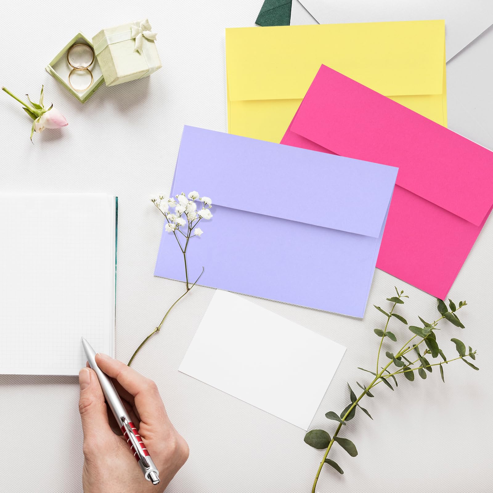 AZAZA 50 Pack 5x7 Envelopes - A7 Self Seal Multicolor Printable Invitation Envelopes for Wedding, Baby Shower, Greeting Cards | Perfect for Mailing, Stationery, and Event Planning