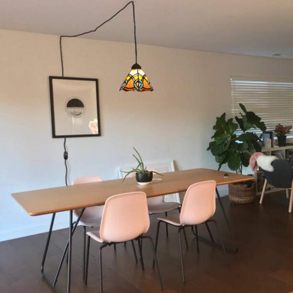 Kiven Plug in Pendant Light with 15 Ft Black Fabric Cord & 7.9