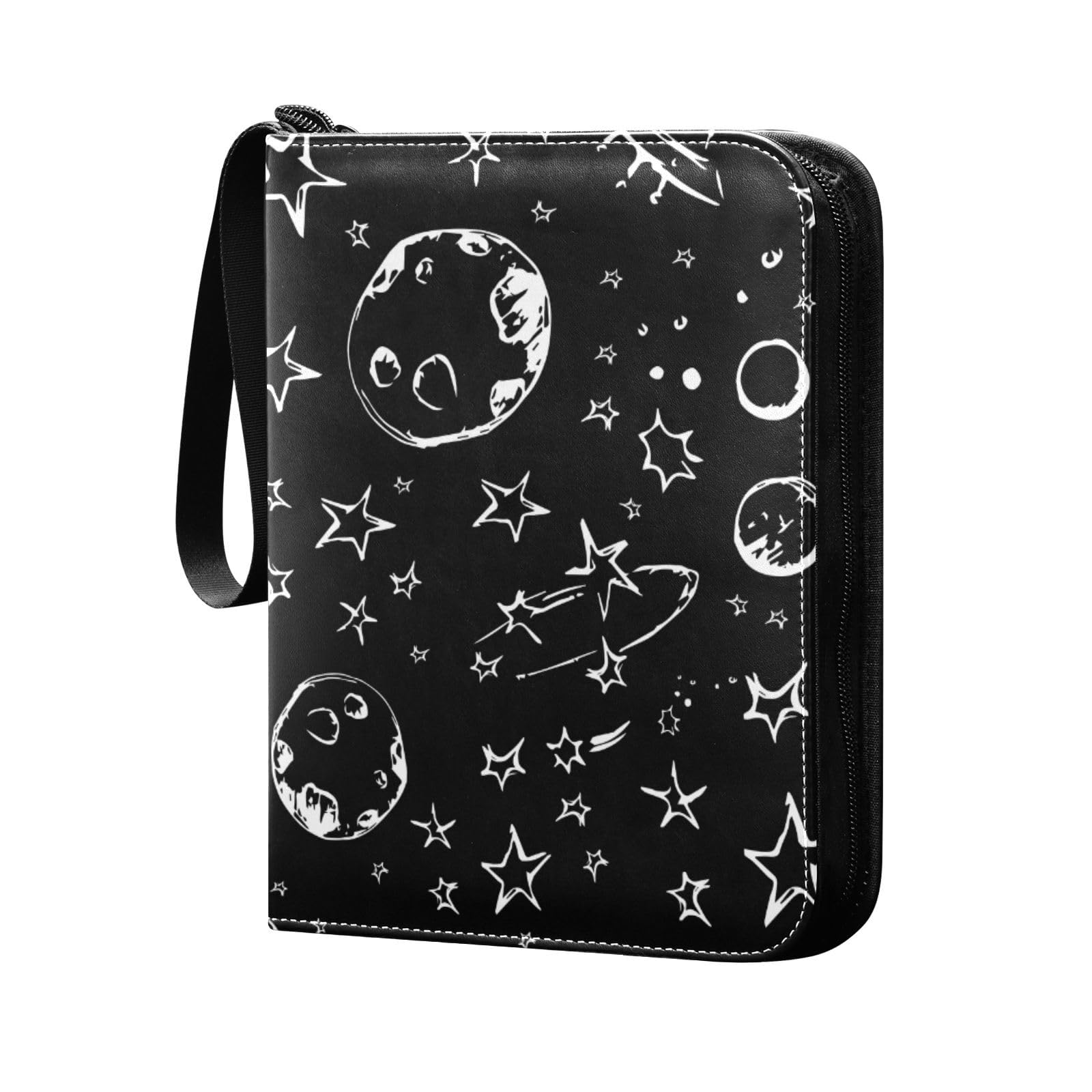Space Planets Stars Black 4-Pocket Trading Card Binder with 50 Removable Sleeves - 3-Ring Card Album Holds 400 Cards - Perfect for Sports, Gaming & Collectible Cards - Ideal for Boys, Girls & Card Game Enthusiasts