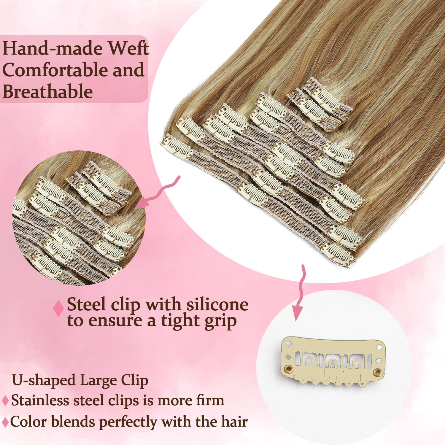 Clip-In Human Hair Extensions 120g 8pcs - 22 Inch Straight Remy Hair in Chestnut Brown & Bleach Blonde (#6/613) | Natural Real Hair for Volume & Length | Perfect for Parties, Weddings & Daily Styling