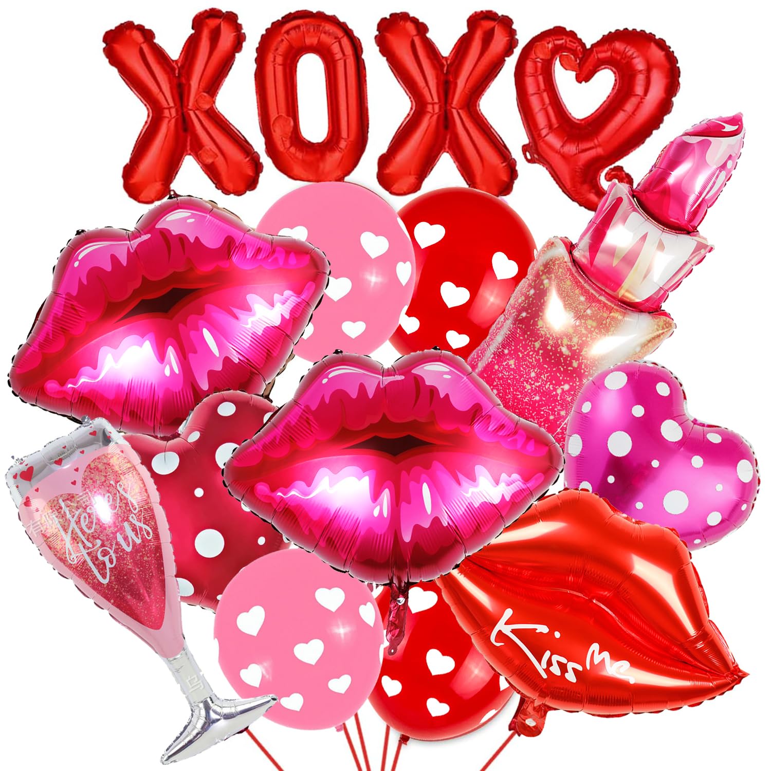 Galentines Day Balloons Set - XOXO Lips & Lipstick Foil Balloons for Party Decorations | Perfect for Galentines Day Celebrations, Girls Night Out, and Bachelorette Parties