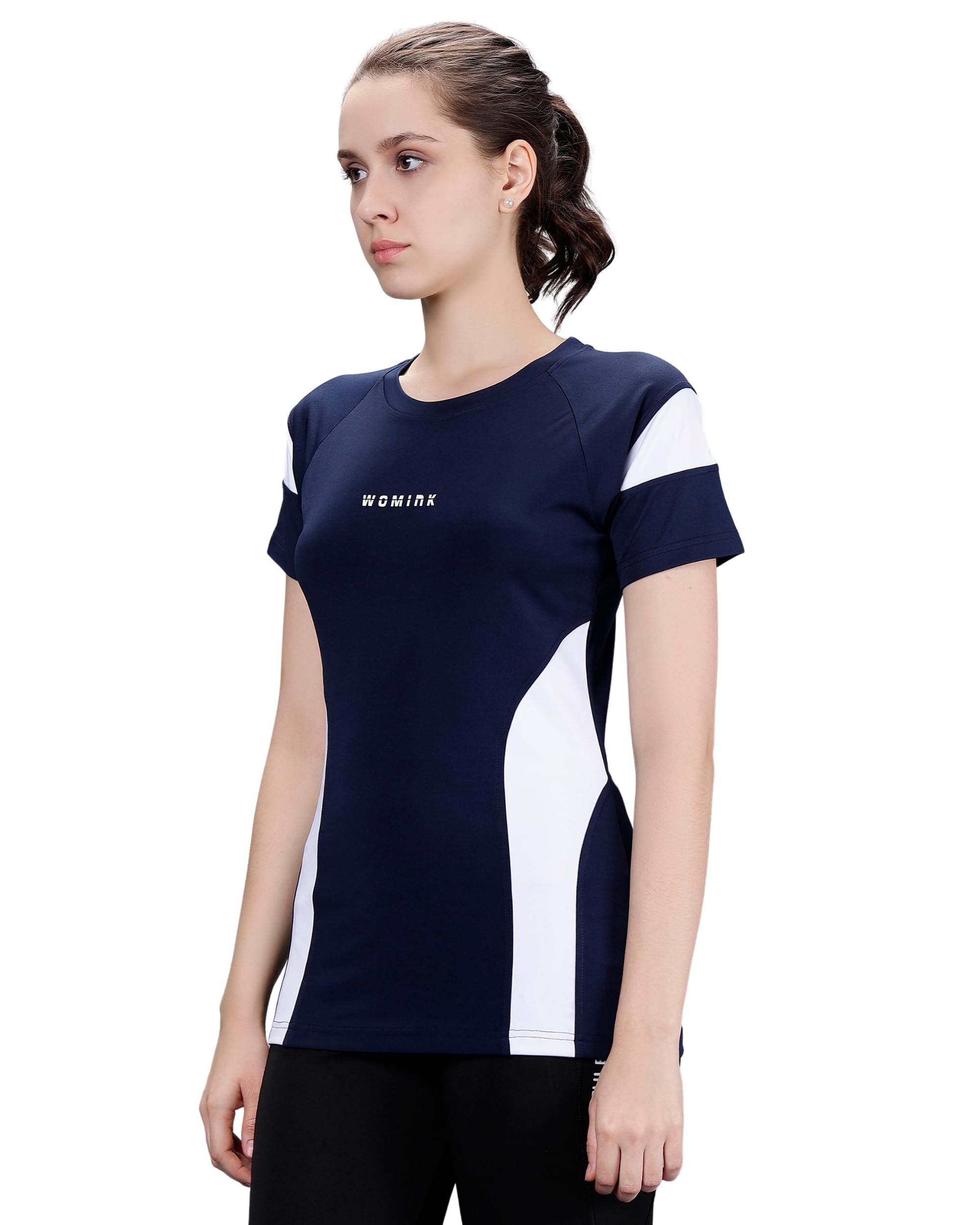 Womink Women's Stretch Elastane T-Shirt | Custom Design Regular Fit Solid Color Round Neck Short Sleeve | Quick Dry & Breathable Activewear | Perfect for Running, Yoga, Gym & Casual Wear