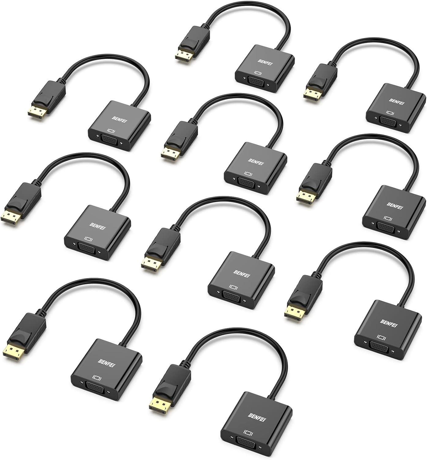BENFEI 10-Pack DisplayPort to VGA Adapter - Gold Plated Uni-Directional DP to VGA Converter (Male to Female) 1080P HD - Compatible with Lenovo, Dell, HP, ASUS - Perfect for Office Workstations, Gaming Setups & Multi-Monitor Displays