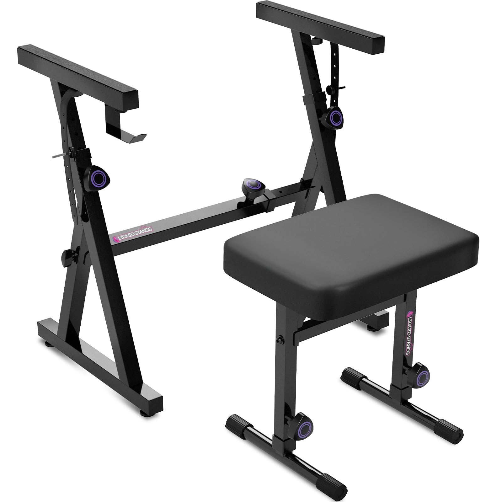 Heavy Duty Adjustable Digital Piano Stand & Bench Set for 54-88 Key Keyboards - Portable Music Stand with Seat for Electric Pianos - Perfect for Home, Studio & Stage Performances