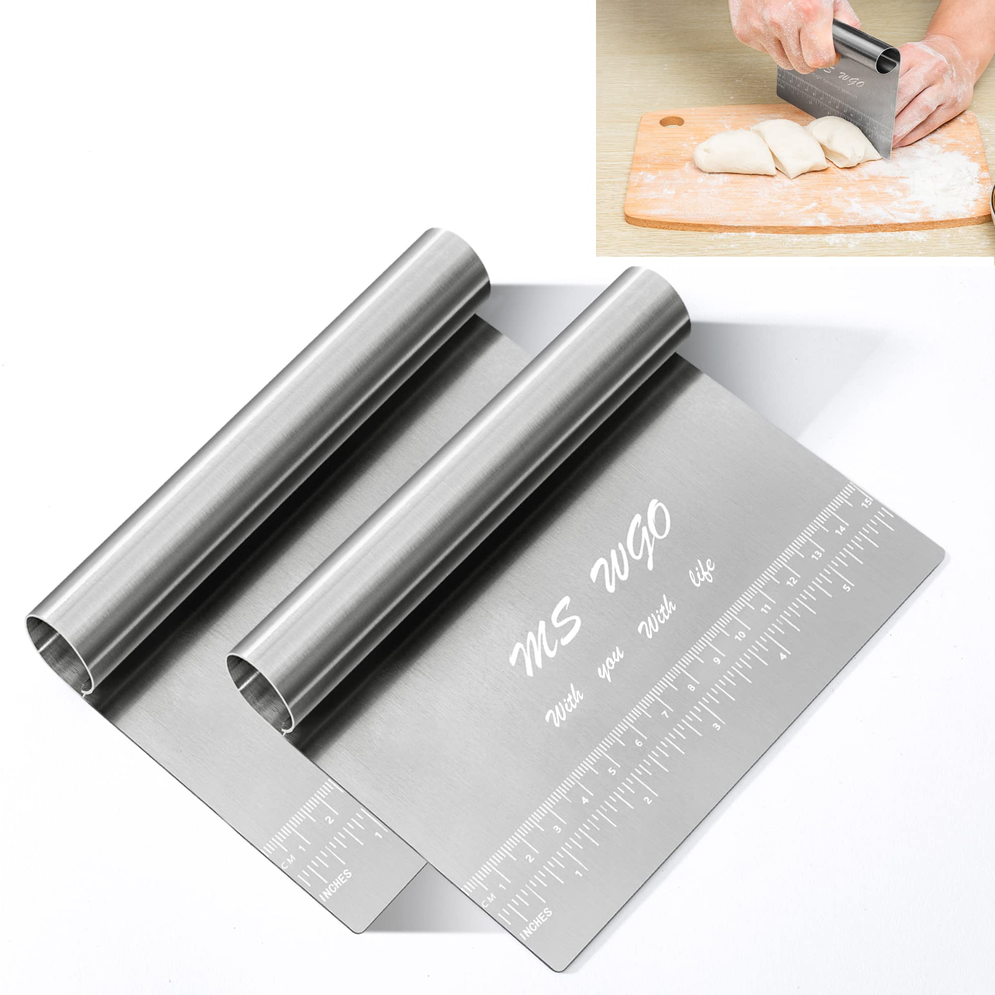 Stainless Steel Pastry Scraper & Dough Cutter - Multi-Purpose Kitchen Tool with Measuring Scale for Baking, Cake Decorating & Pizza Cutting - Professional Mirror Polished Bread Separator & Pastry Knife - Perfect for Home Bakers & Professional Chefs