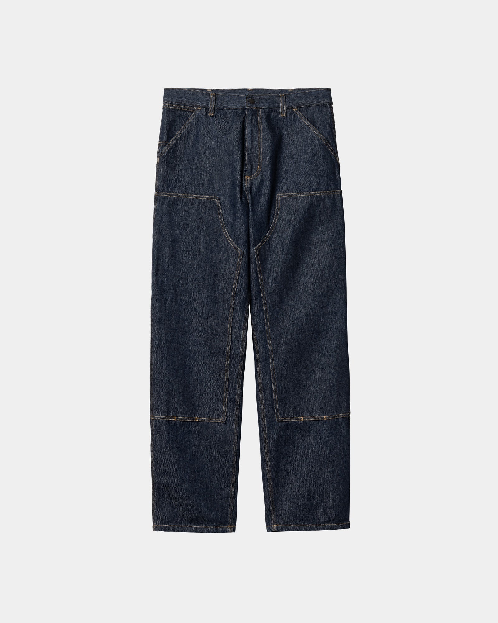 Men's Double Knee Work Pants - Heavy Duty Denim Jeans in Classic Blue (Rinsed Wash) for Construction, Carpentry & Outdoor Work