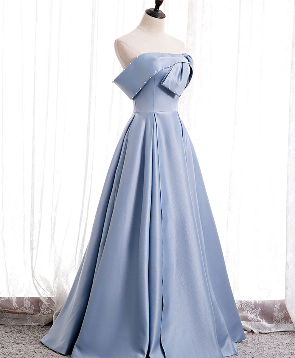 Elegant Royal Blue Off Shoulder Satin Long Prom Dress for Women - Formal Evening Gown for Bridesmaids, Homecoming, and Special Occasions