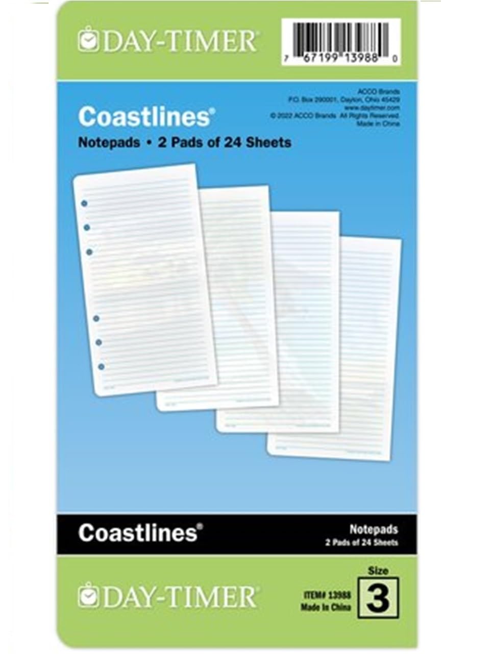 Day-Timer Coastlines Note Pads - Portable 3.75 x 6.75 Inch Memo Pads, 2 Pads with 24 Sheets Each (D1398801A) - Perfect for Office, School & Travel Organization