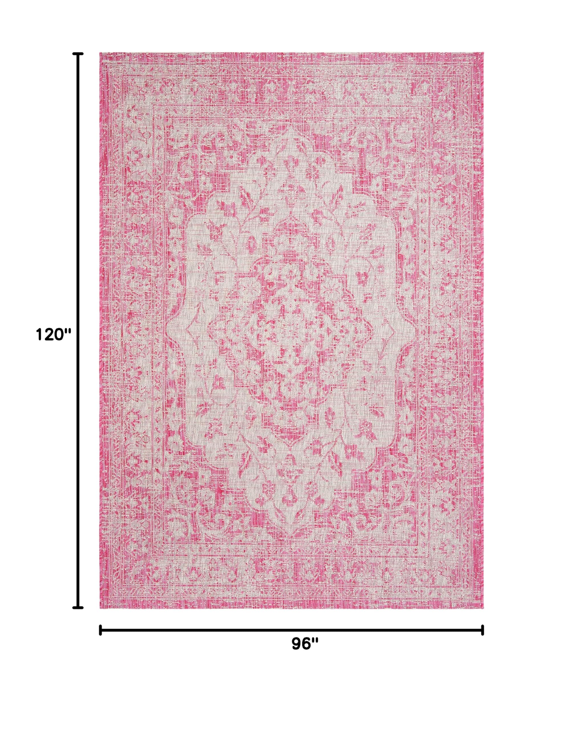 SAFAVIEH Courtyard Collection 8' x 10' Fuchsia Grey Indoor Outdoor Waterproof Rug - Easy Clean, Stain Resistant for Patio, Backyard, Mudroom, Deck & Poolside (CY8231)