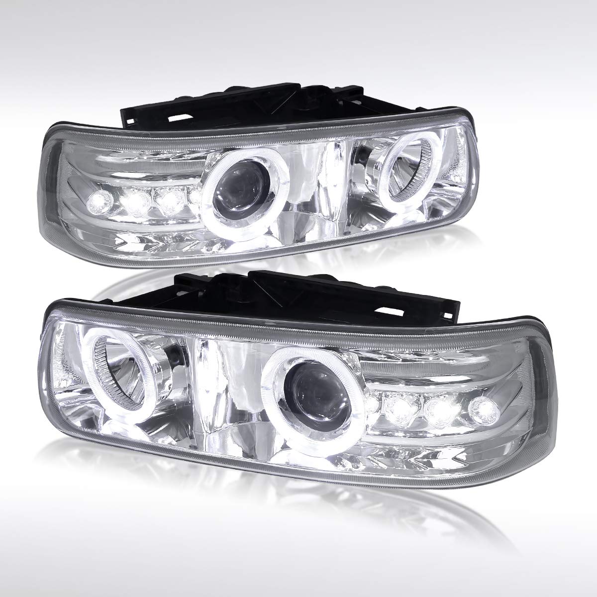 AUTOZENSATION LED Headlights Assembly for 1999-2002 Chevy Silverado & 2000-2006 Chevy Suburban/Tahoe - Dual Halo Projector Headlamps Pair (Left + Right) - Chrome Finish - Perfect for Night Driving & Off-Road Adventures