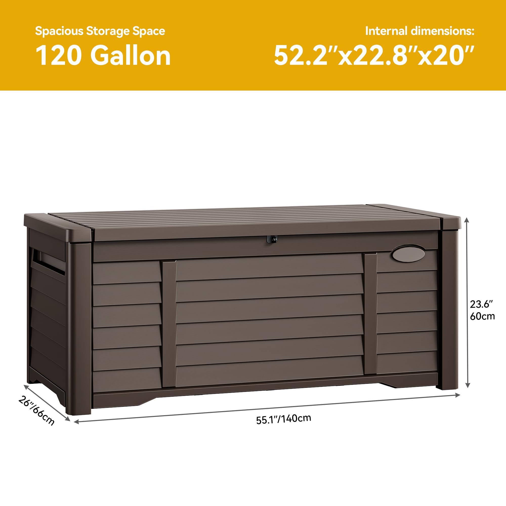 DWVO 120 Gallon Outdoor Louver Storage Deck Box - Waterproof, Lockable Resin Deck Box for Patio, Garden & Pool Supplies - Ideal for Storing Outdoor Pillows, Cushions, Tools & Accessories