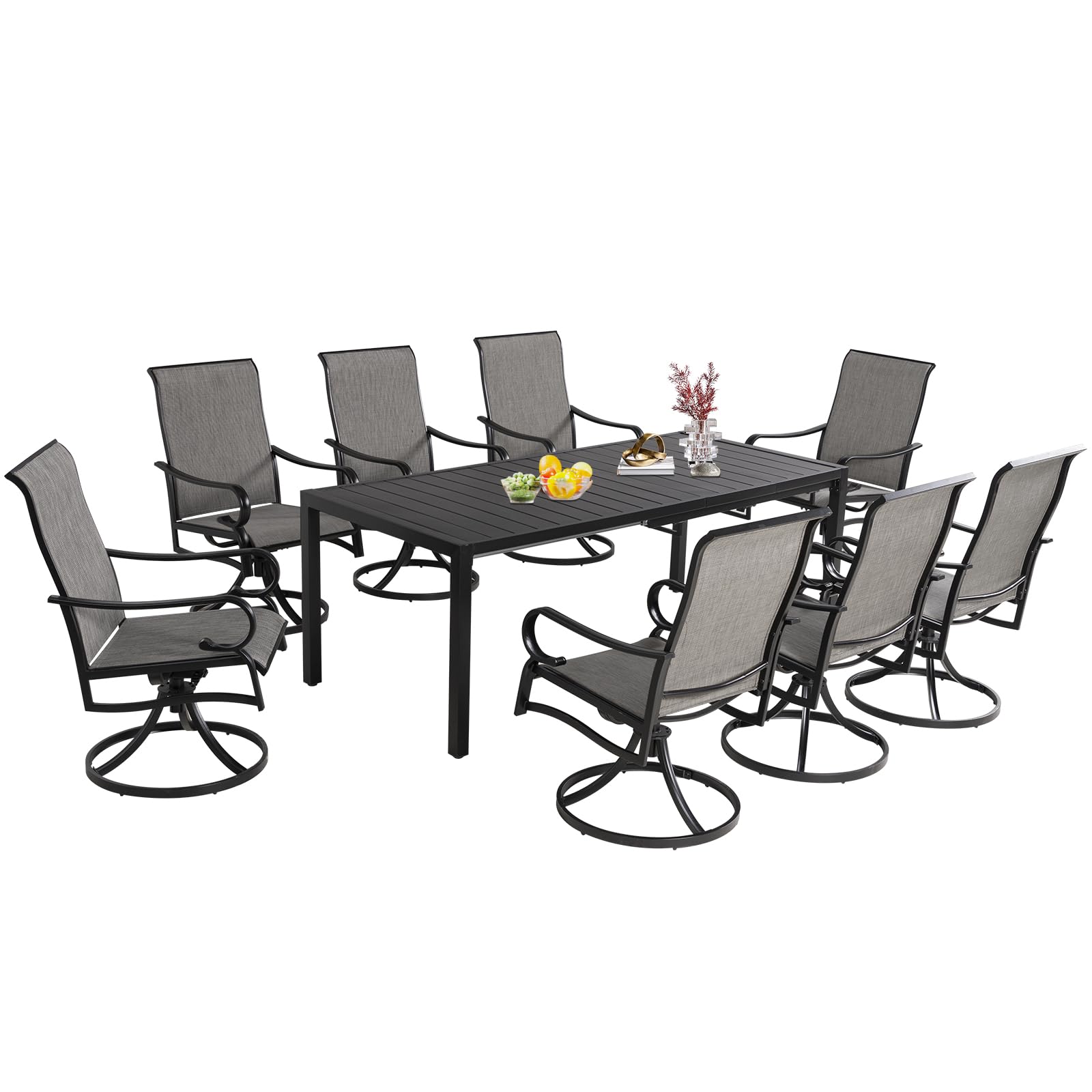 MEOOEM 8-Piece Outdoor Patio Dining Set - Large Rectangle Metal Table & 8 Textilene Mesh Chairs - Durable Garden Furniture for Backyard, Poolside & BBQ Entertaining