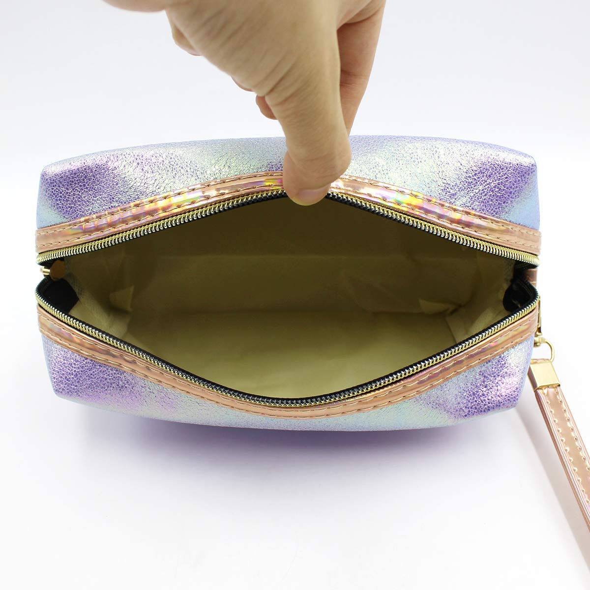 MOSSTYUS Holographic Makeup Bag - Waterproof Cosmetic Organizer for Travel, Mermaid Design Small Toiletry Pouch - Perfect for Girls' Makeup Storage, Gym Essentials & Vacation Accessories