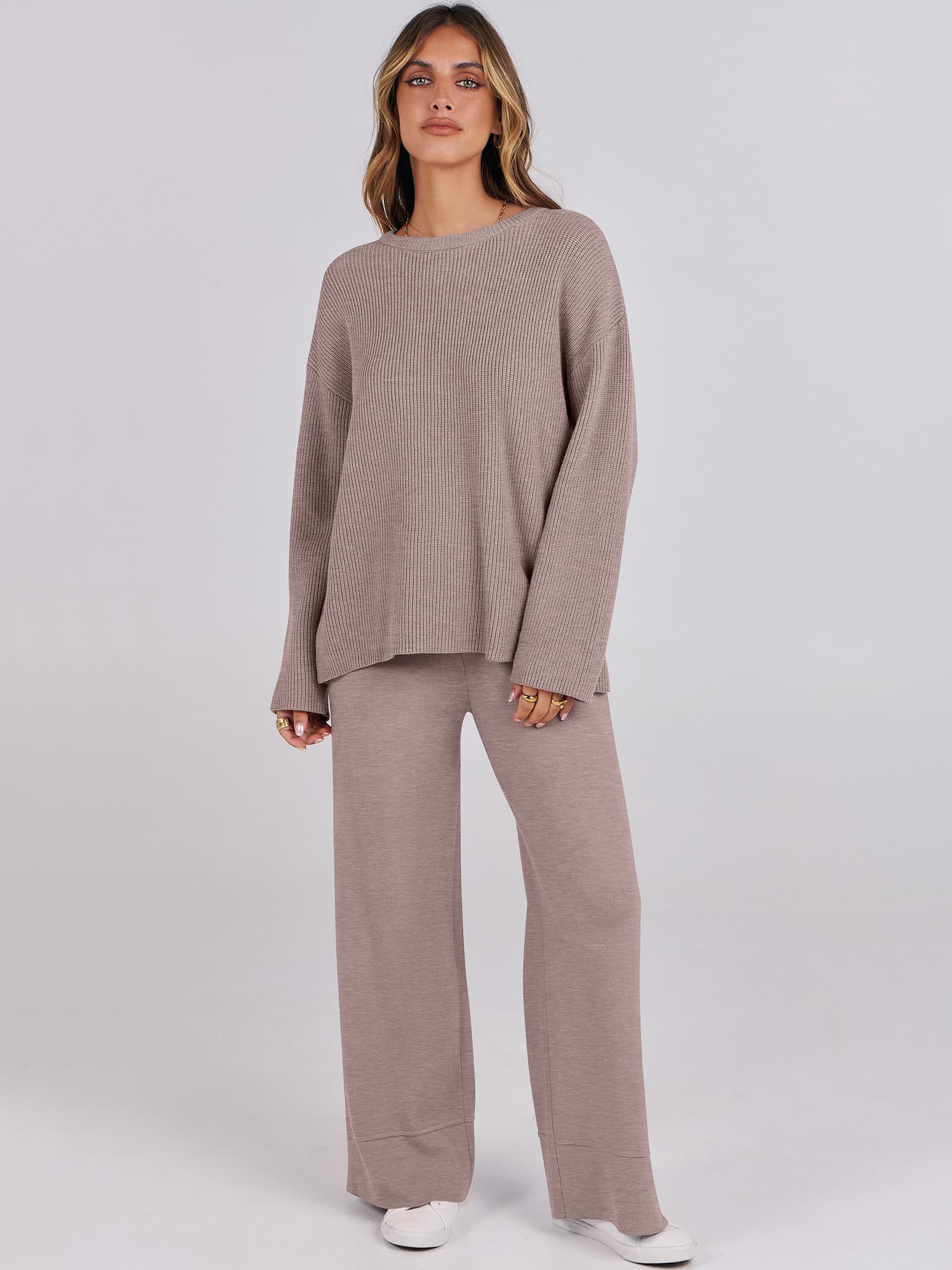 ANRABESS Women's Two Piece Outfits - Soft Sweater Lounge Sets with Pullover Top & Wide Leg Pants, Casual Matching Set for Fall 2024 | Cozy Homewear, Loungewear & Street Style Outfits
