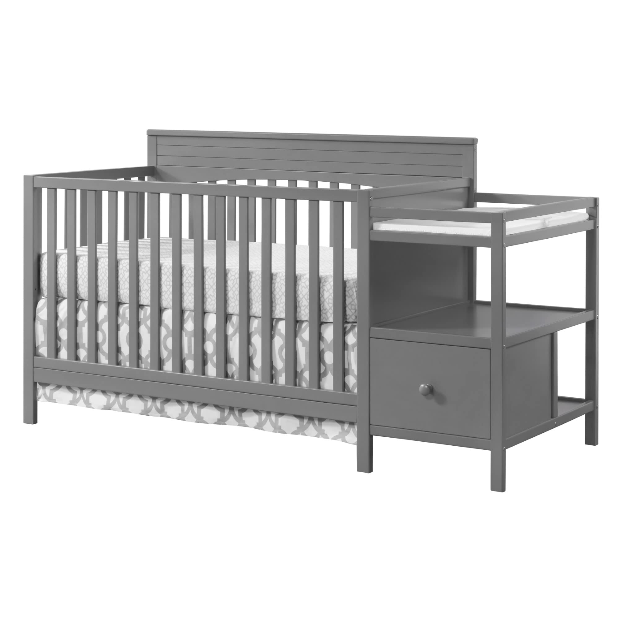 Oxford Baby Harper Convertible Crib and Changer in Dove Gray - 3-in-1 Nursery Furniture Set with Toddler Rail & Storage Drawer - Perfect for Newborns to Toddlers - Modern Nursery Decor for Small Spaces