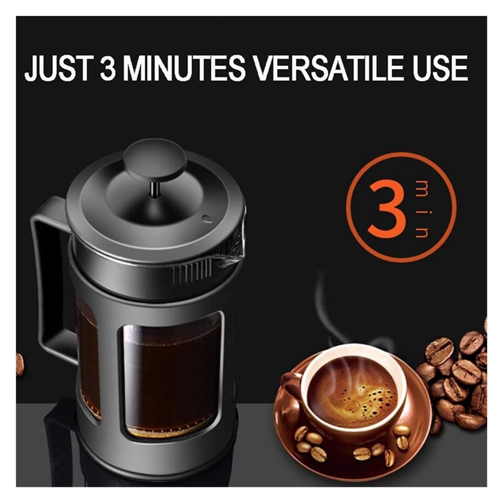AISHANBAIHUODIAN 600ml French Press Coffee Maker - Borosilicate Glass with Heat Resistant Handle, Black - Perfect for Home, Office & Camping Brewing Fresh Coffee or Tea