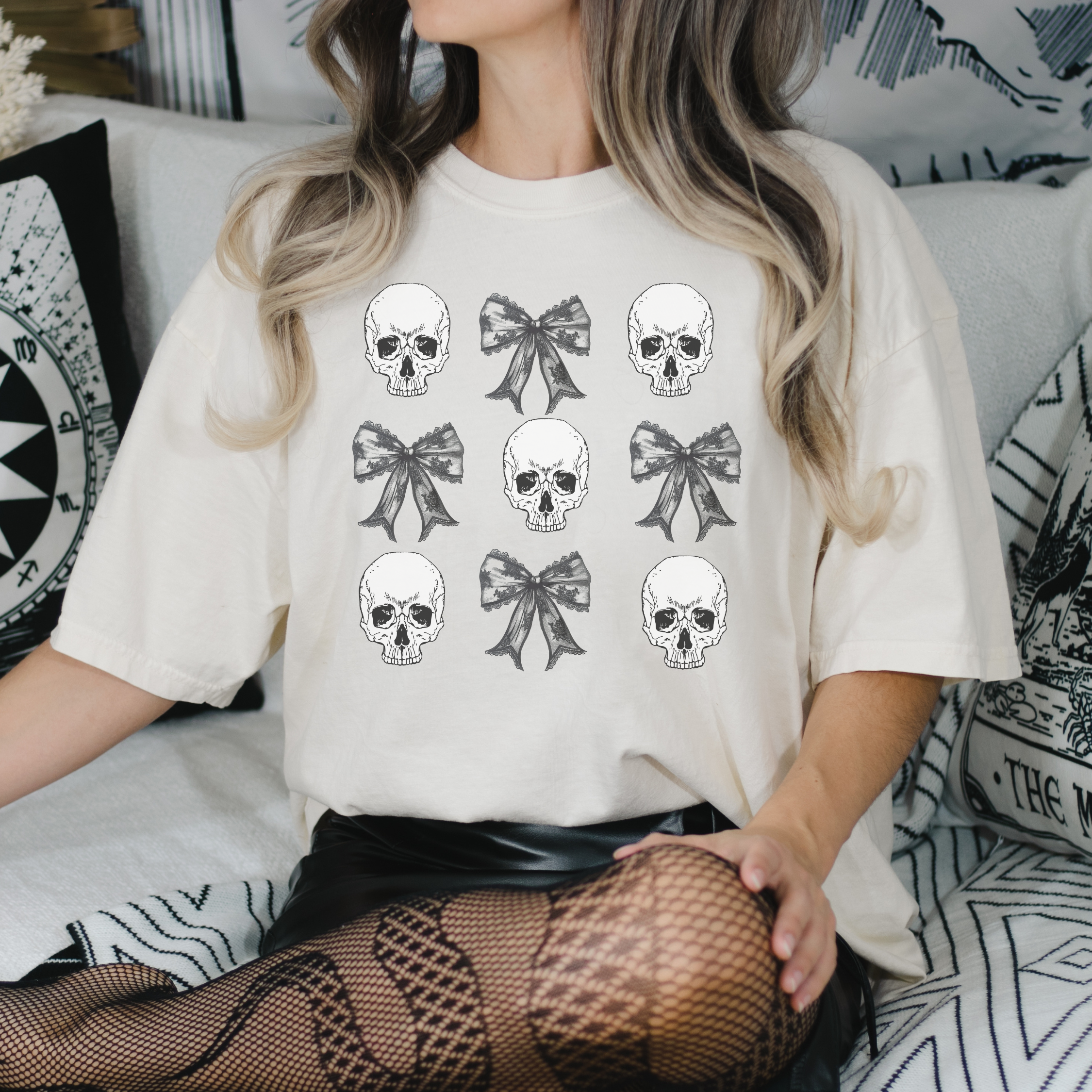 Skeleton Bow Shirt for Women - Elegant Gothic Lace Blouse with Detachable Bow for Halloween, Cosplay, and Gothic Fashion