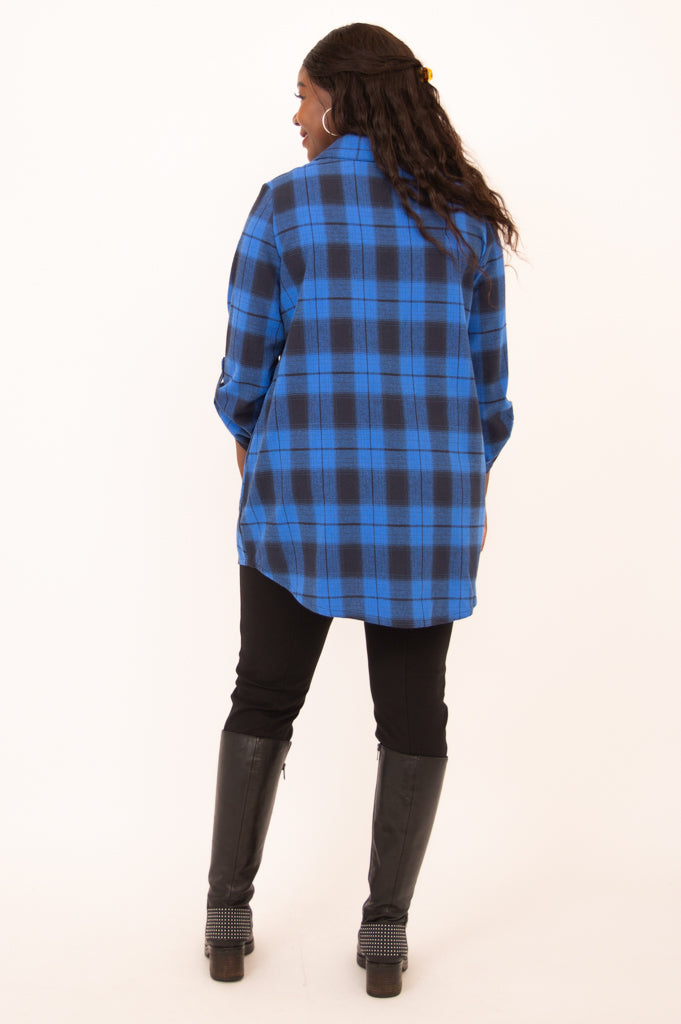 Celine Tunic Top for Women | Neptune Plaid Cotton Blouse | Casual Office Wear & Spring Outfits