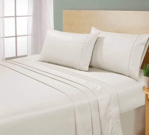 4 Piece Twin XL Bed Sheet Set - 600 Thread Count 100% Long Staple Cotton, Ultra Soft Cream Sheets with Deep Pockets (Fits Mattress Up to 15