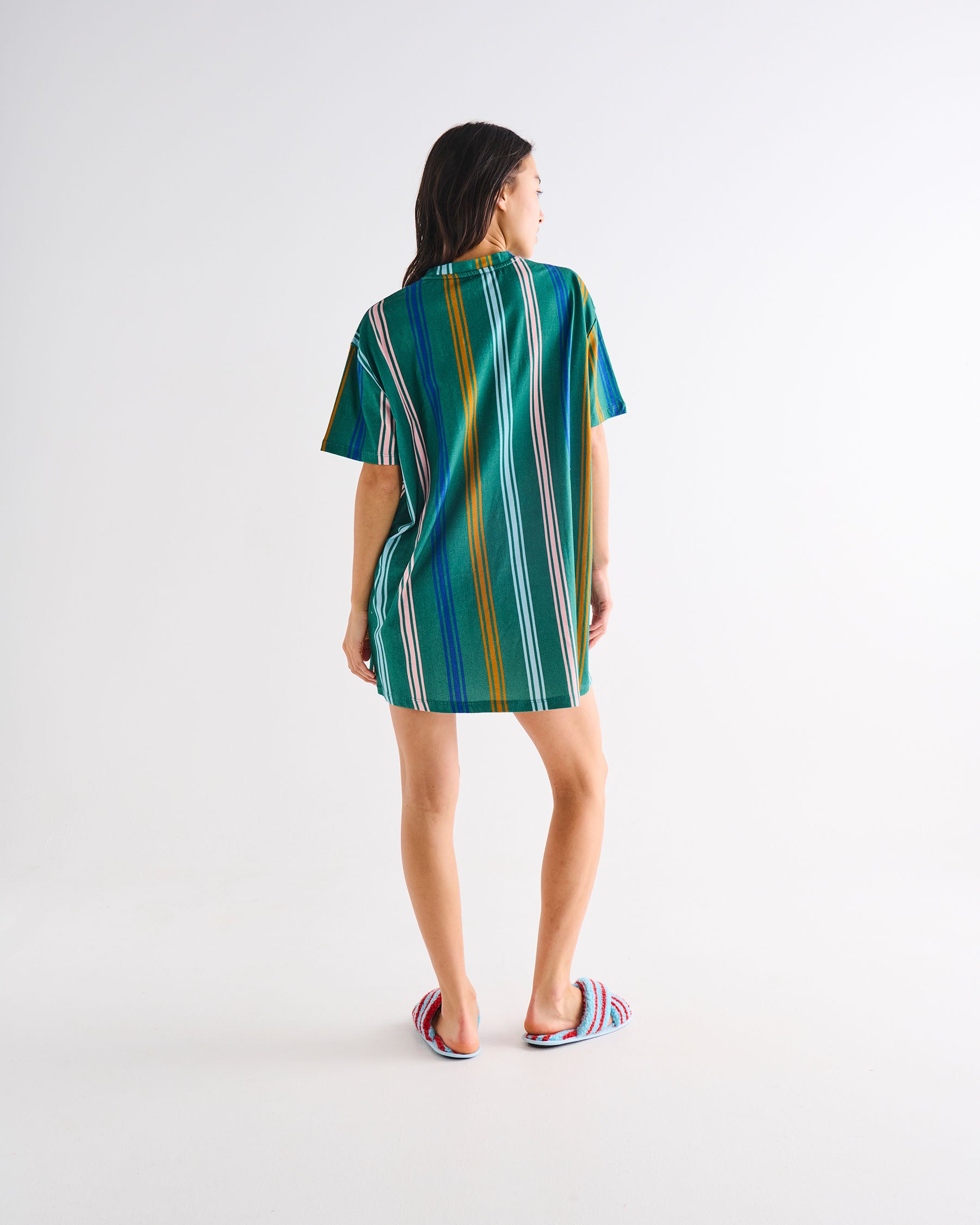 Eden Stripe Organic Cotton Oversized T-Shirt Nightgown for Women - Soft Sleepwear & Lounge Dress for Comfortable Nights