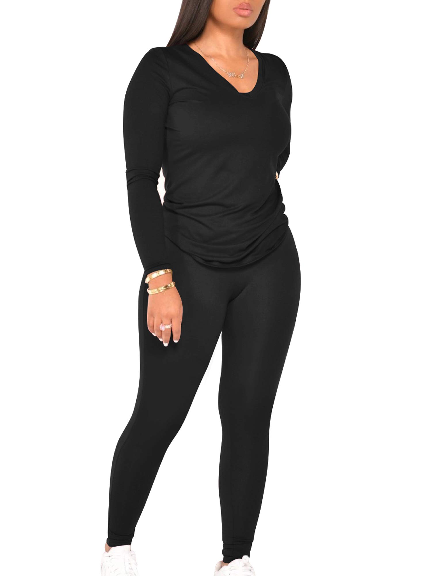 BORIFLORS Women's 2-Piece Workout Outfit - Long Sleeve Top & Jogger Legging Pants Set for Yoga, Gym, Running & Casual Wear