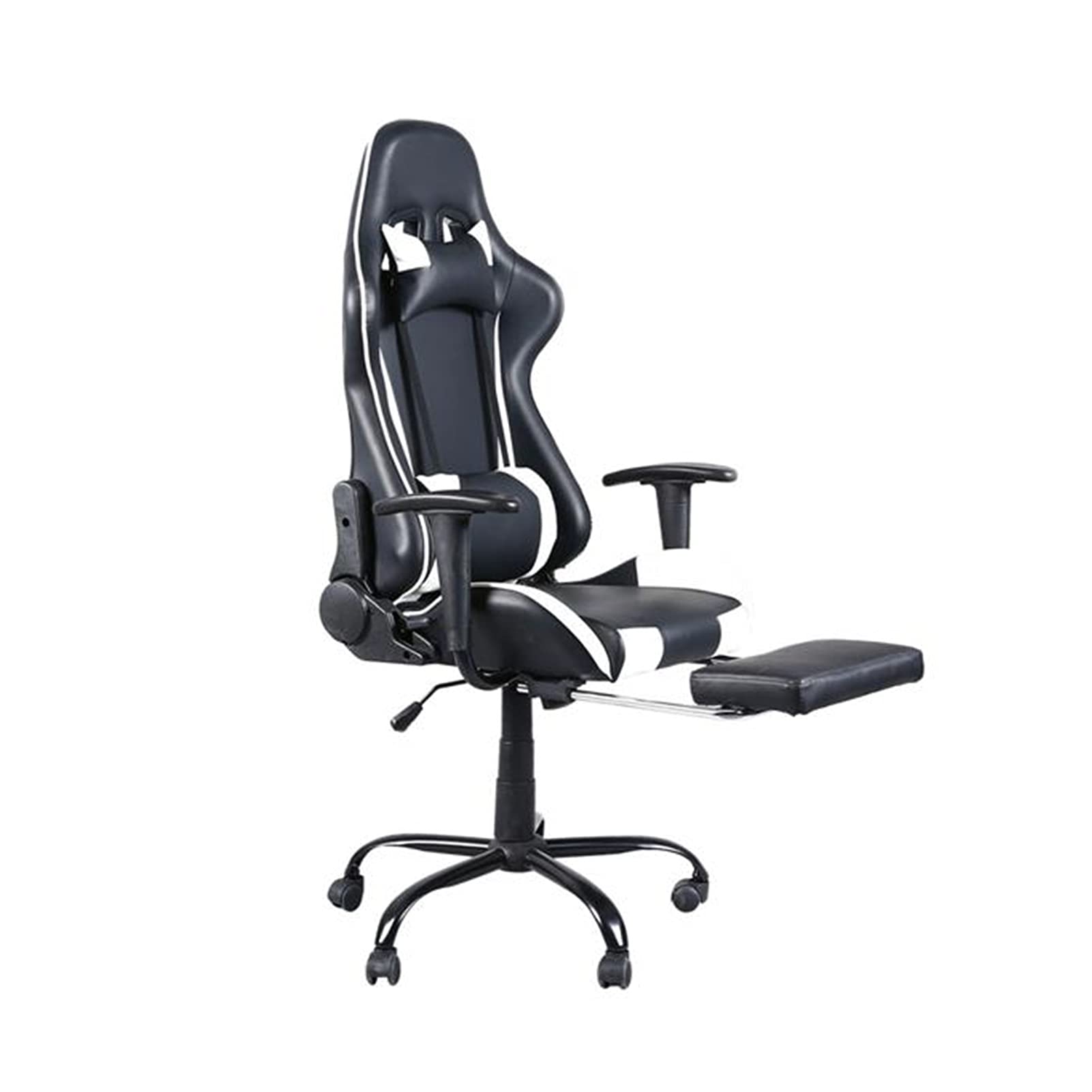 TXXM Ergonomic High Back Racing Gaming Chair - Swivel Office Chair with Adjustable Footrest, Lumbar Support & Headrest - Black & White Design for Home, Office & Gaming Setup