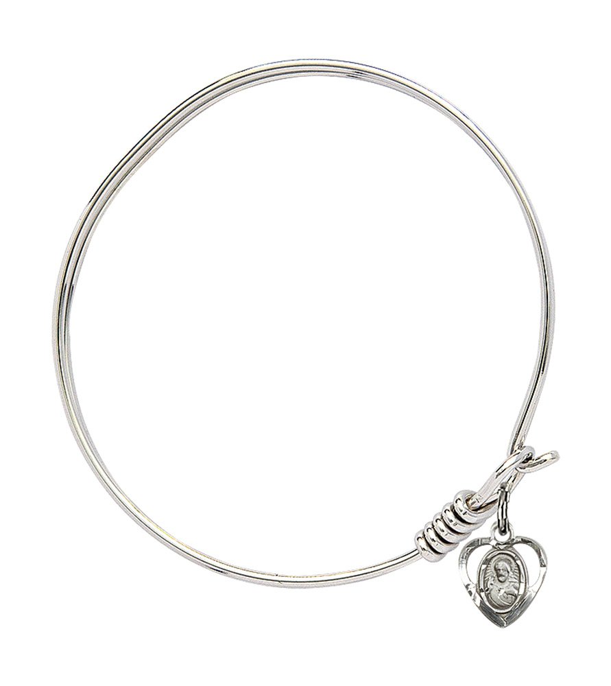 Sterling Silver Round Eye Hook Bangle Bracelet with Scapular - Elegant Jewelry for Women, Perfect for Everyday Wear, Gifts & Special Occasions