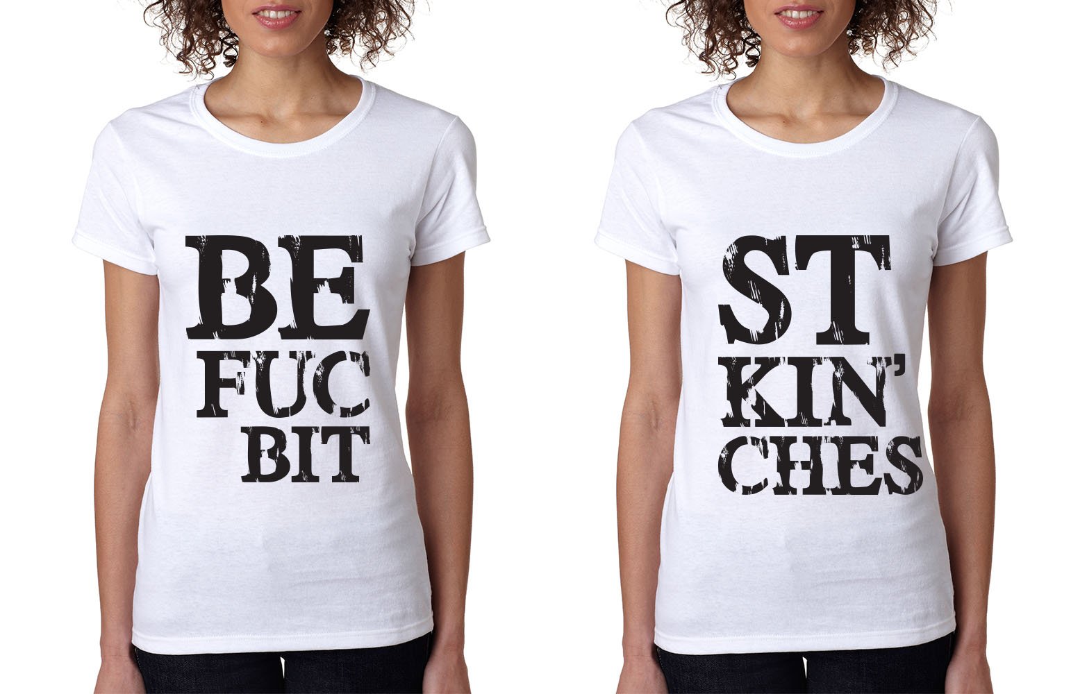 ALLNTRENDS Matching Couple T-Shirts - Best Friends BFF Set of 2 with Love Black Print (Women's M & 2XL, White) | Fun Outfits for Girls Night Out, Valentine's Day Gifts, Friendship Apparel