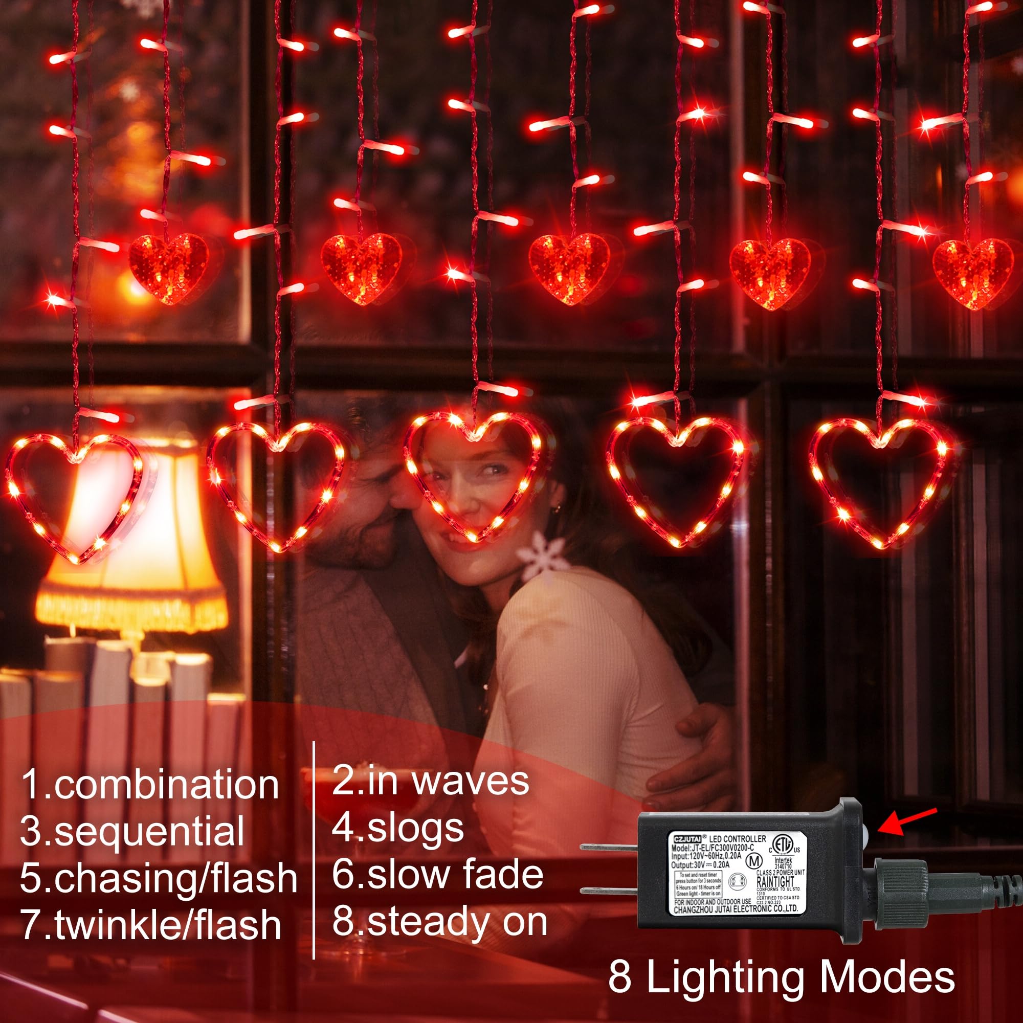 138 LED Heart String Lights with 12 Hearts - 8 Lighting Modes, Waterproof Plug-in Valentine's Day Lights for Indoor/Outdoor Decor | Perfect for Weddings, Parties, Romantic Home & Garden Decoration