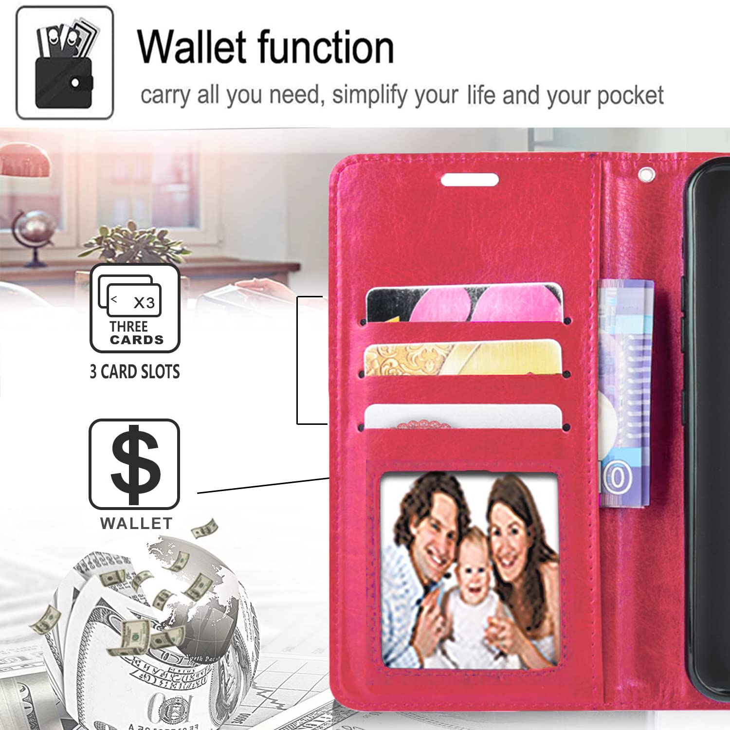 STARSHOP Premium Leather Wallet Case for Samsung Galaxy Z Fold 3 - Military Grade Shockproof Protection with Credit Card Slots | Stylish Pink Cover for Business & Travel Use